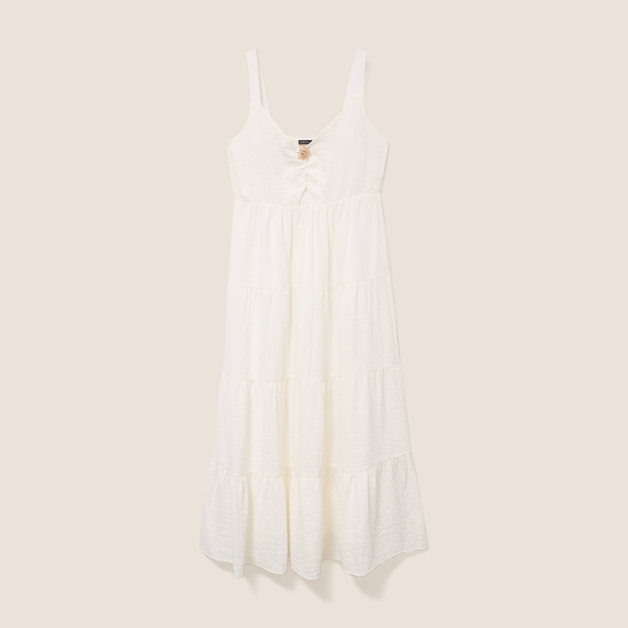 Robe longue &eacute;vas&eacute;e &agrave; fines bretelles ecru femme