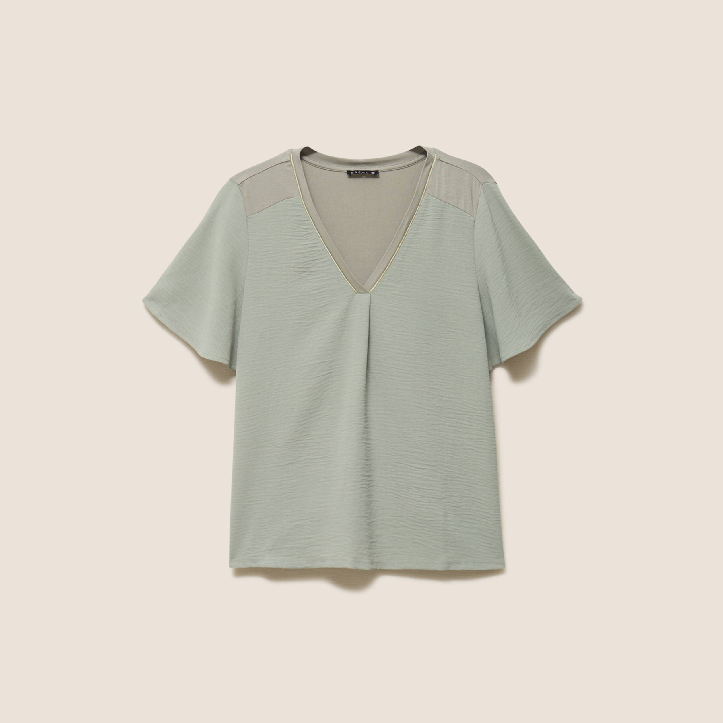T-shirt bi-mati&egrave;re manches courtes vert clair femme