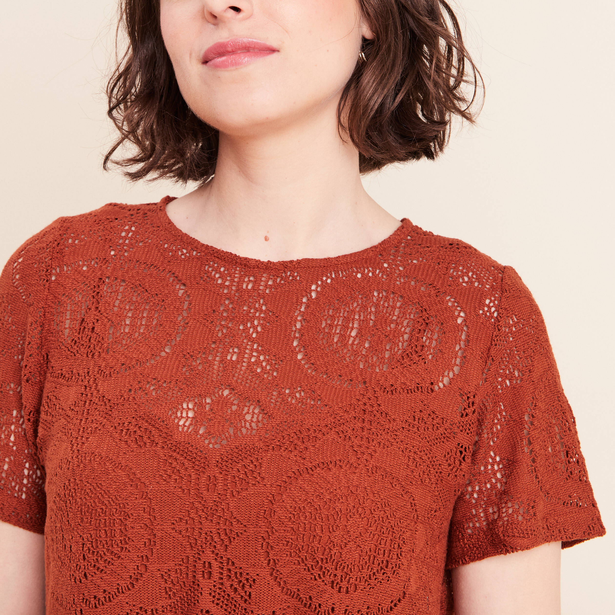 Robe 2 en 1 col rond marron fonc&eacute; femme