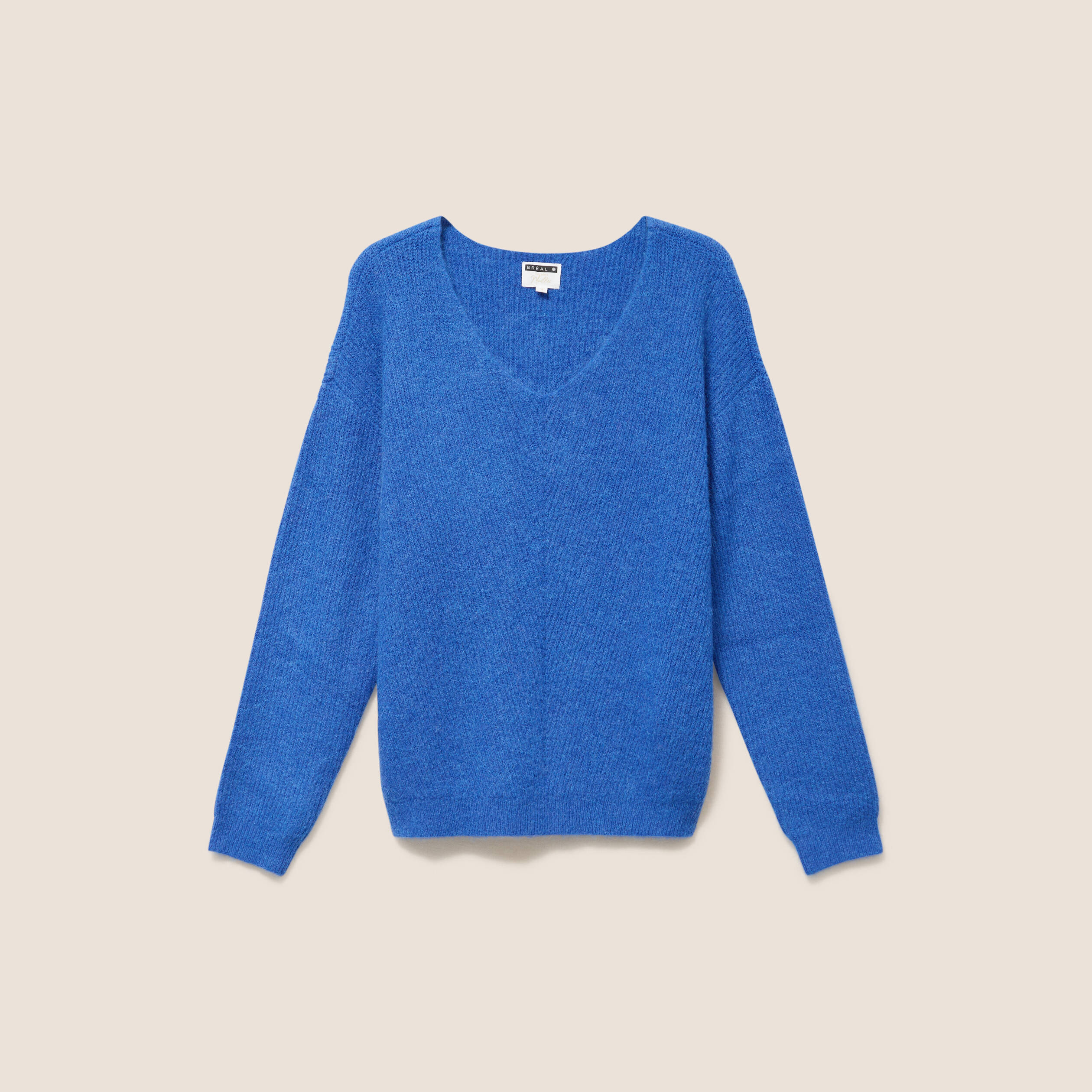 Pull col v bleu electrique femme