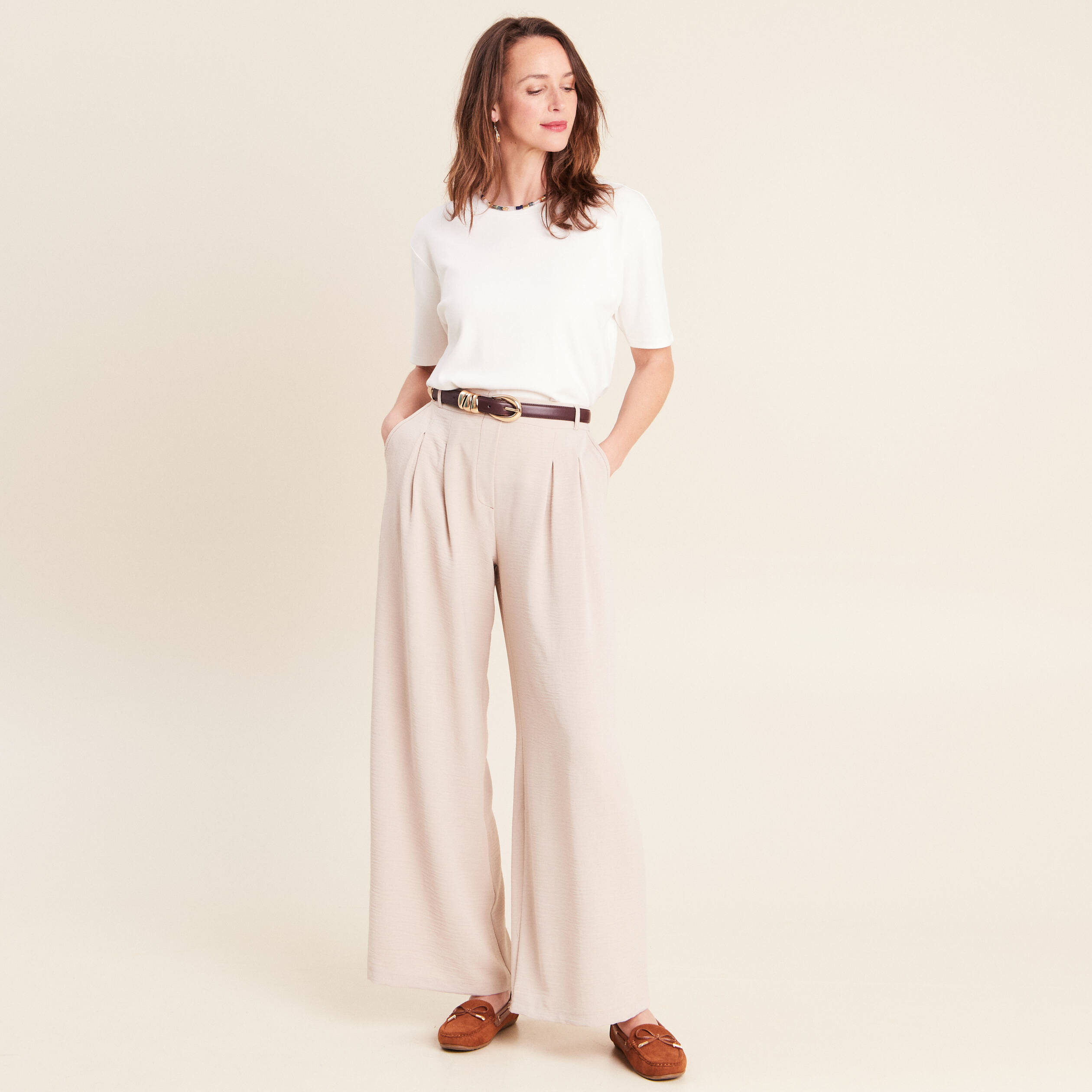 Pantalon large taille standard gris clair femme