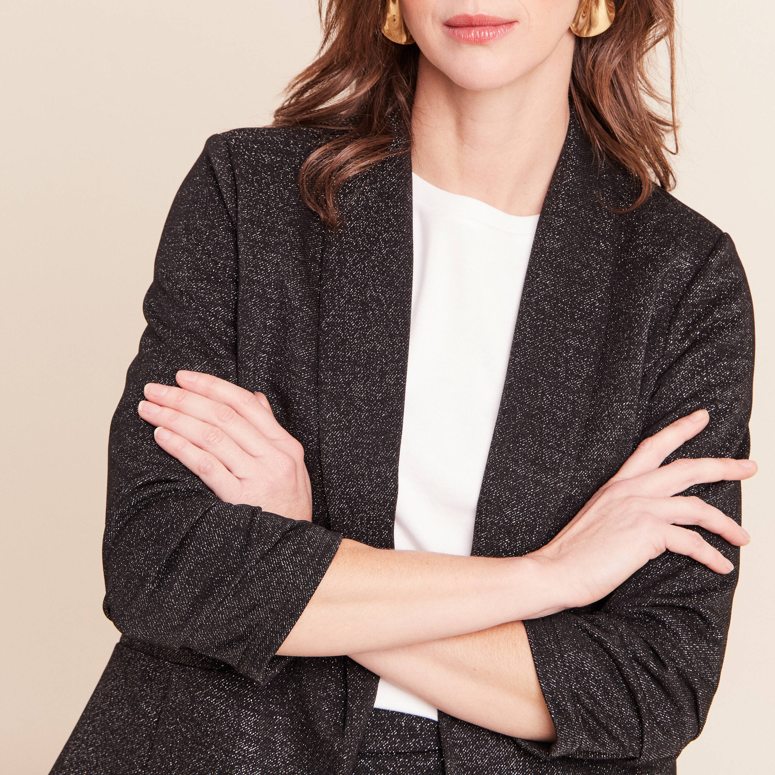 Veste cintr&eacute;e col ch&acirc;le manches 3/4 noir femme