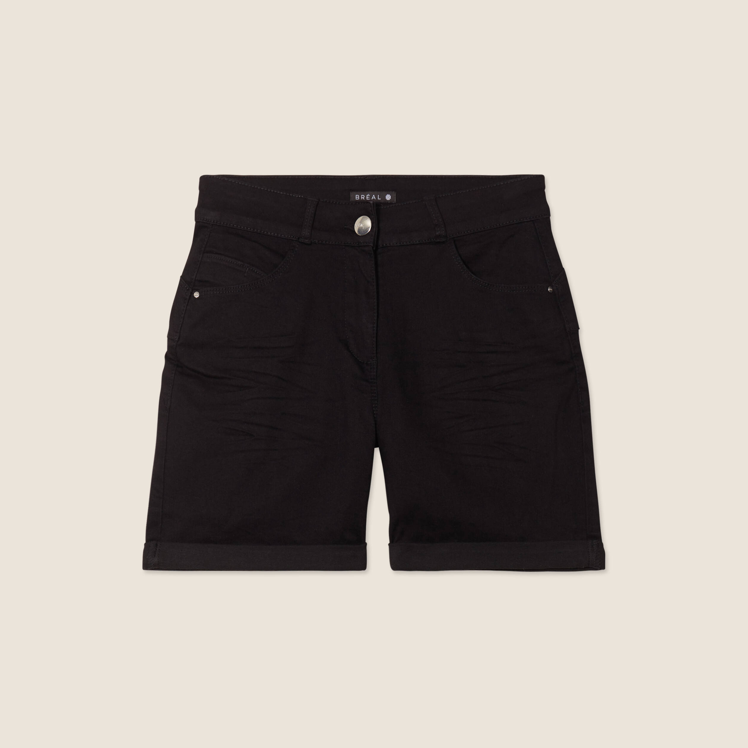 Short droit en jean noir femme