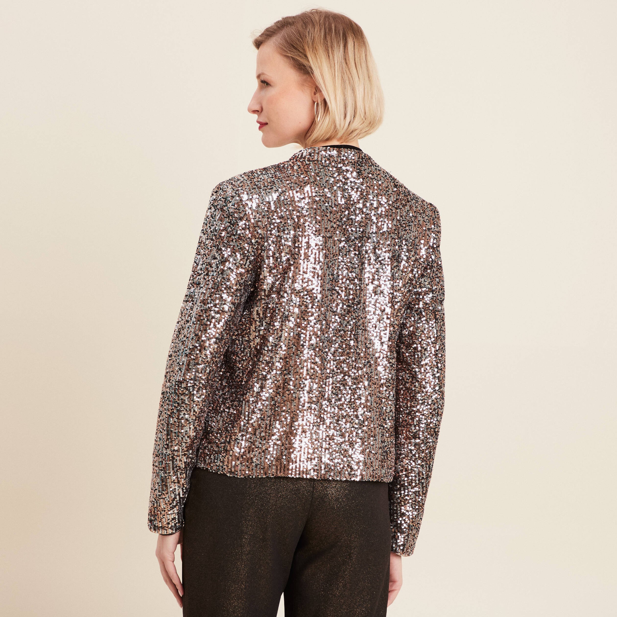Veste col châle avec sequins couleur cuivre femme