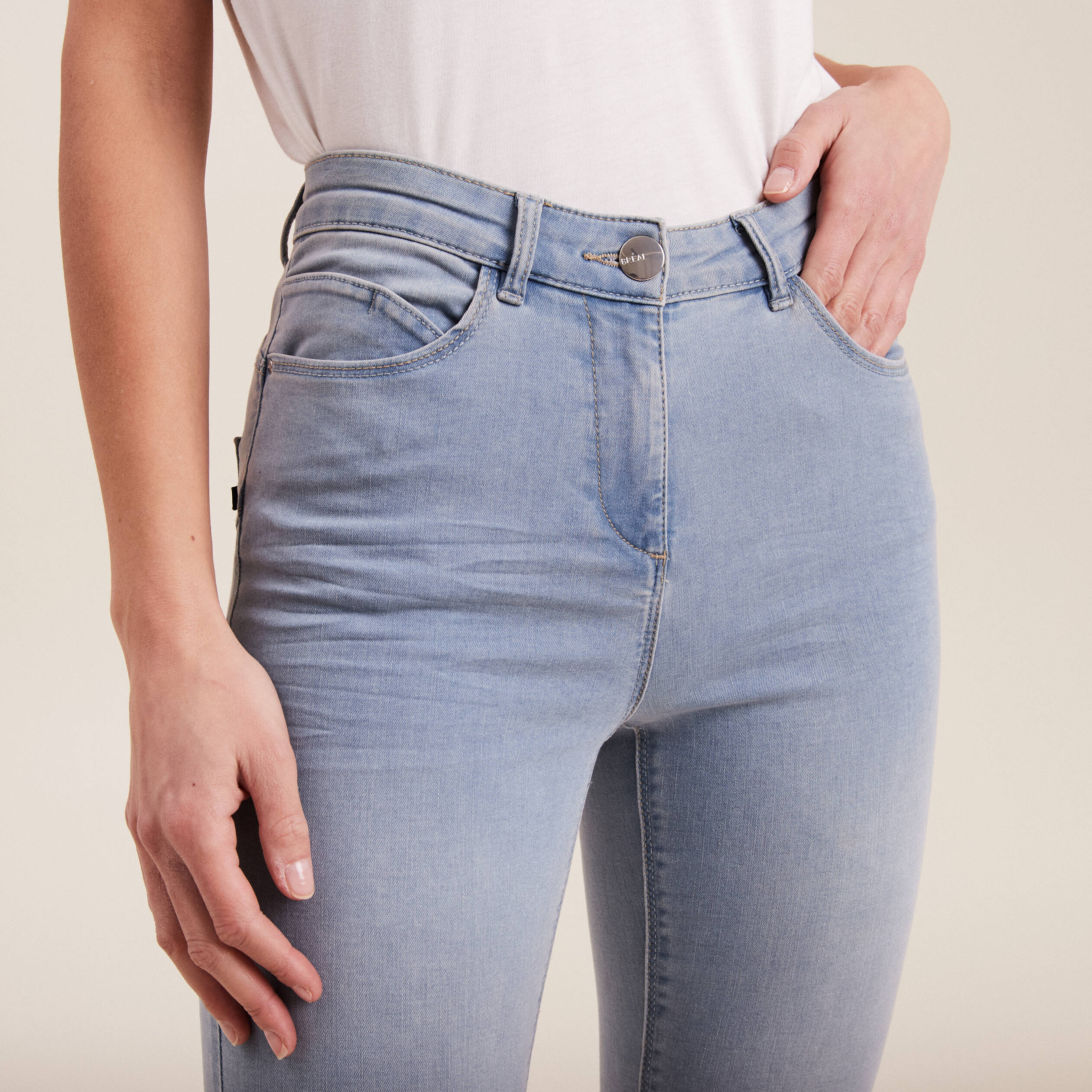 jeans ajuste taille standard 78eme denim baby bleu femme Jeans ajusté taille standard 7/8ème denim baby bleu femme
