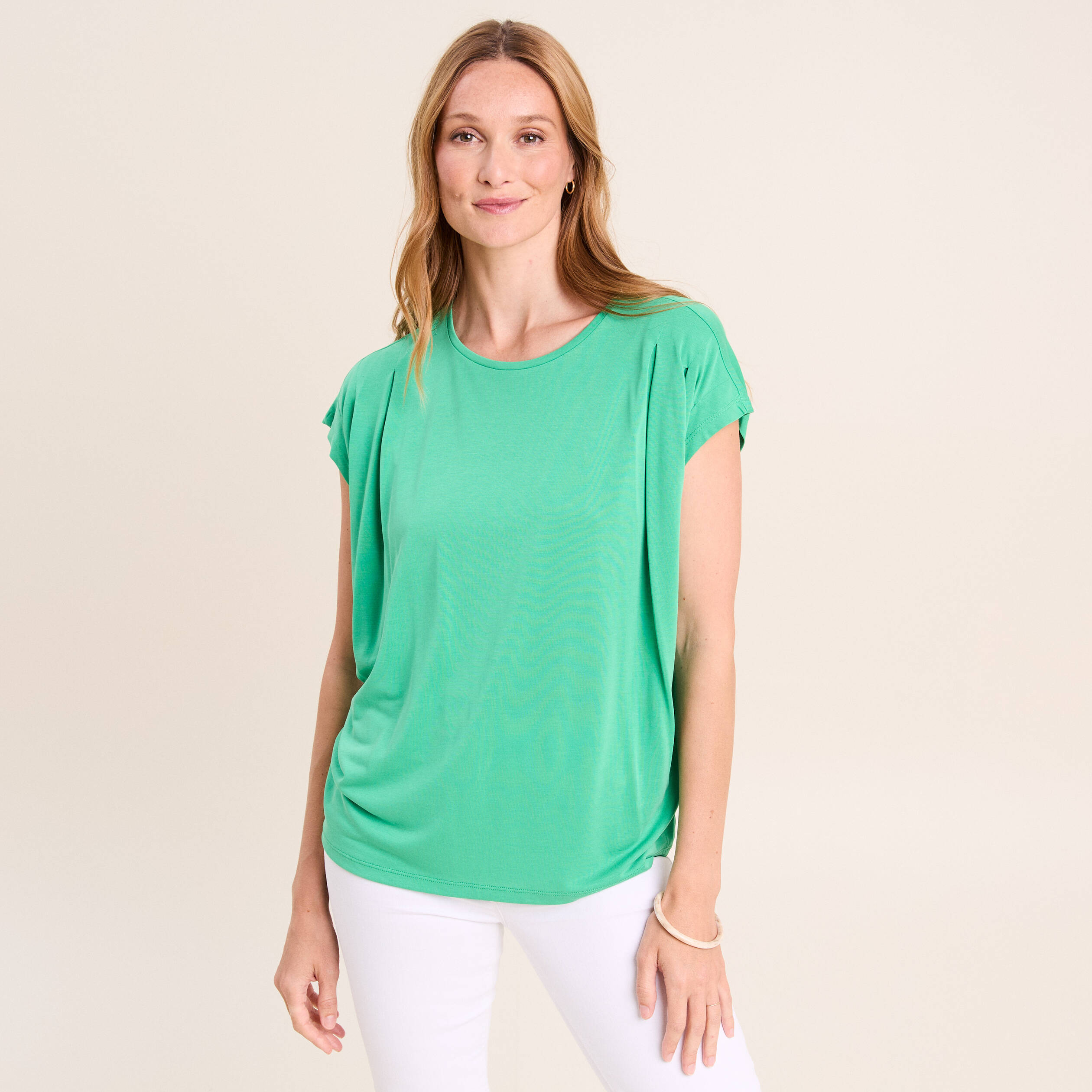 T-shirt droit col rond manches courtes vert menthe femme