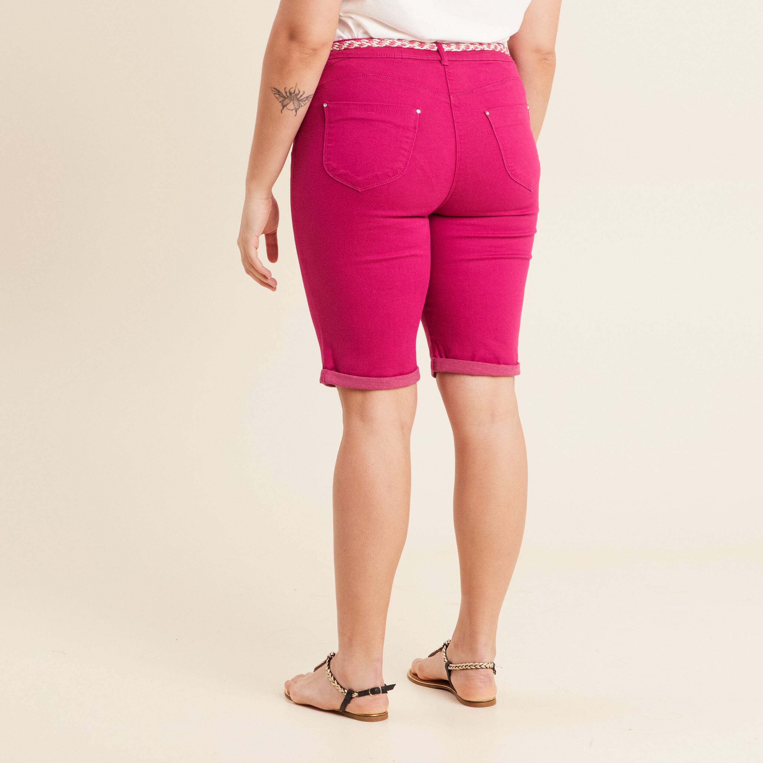 bermuda ajuste ceinture rose fushia femme Bermuda ajusté ceinturé rose fushia femme