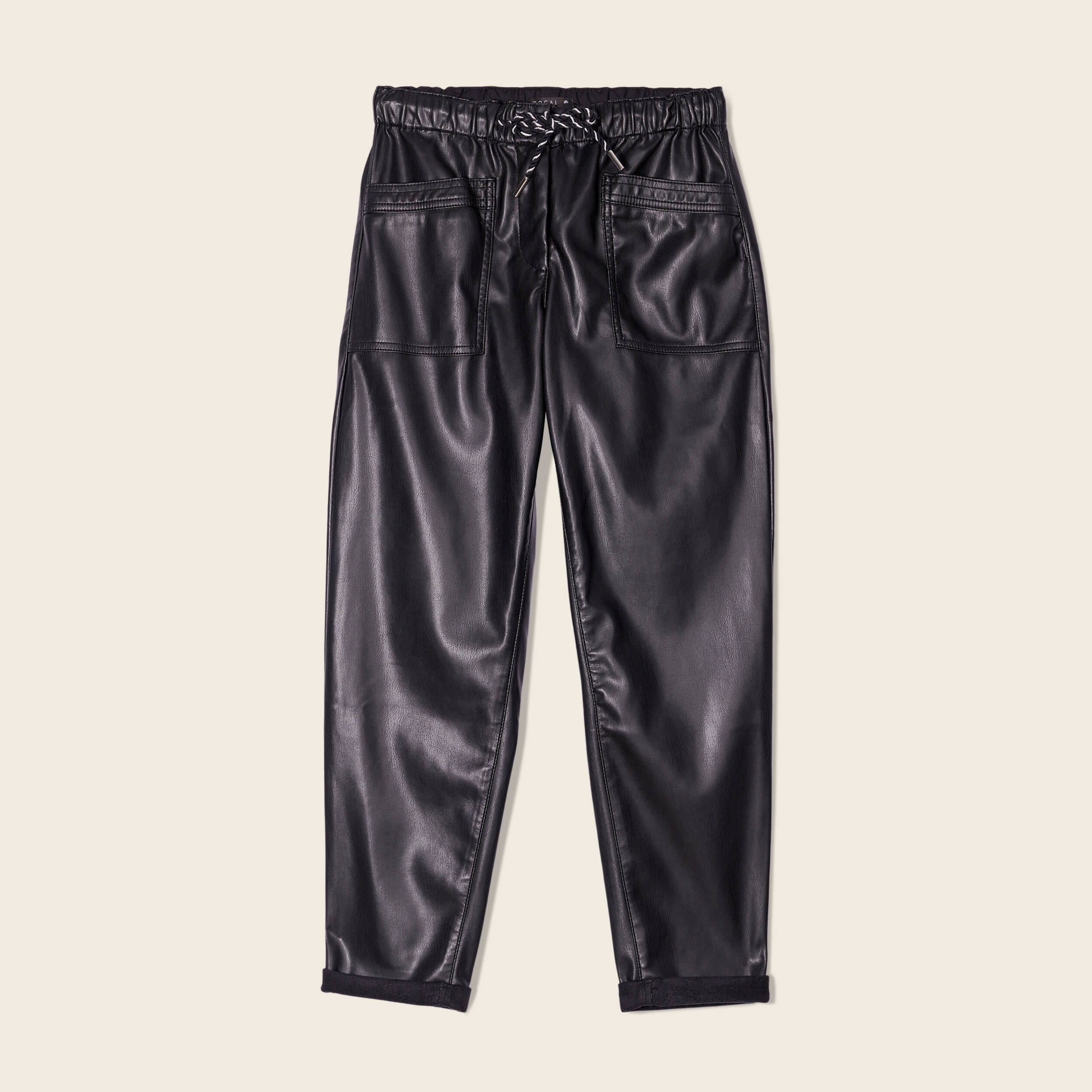 Pantalon coupe mom simili cuir noir femme