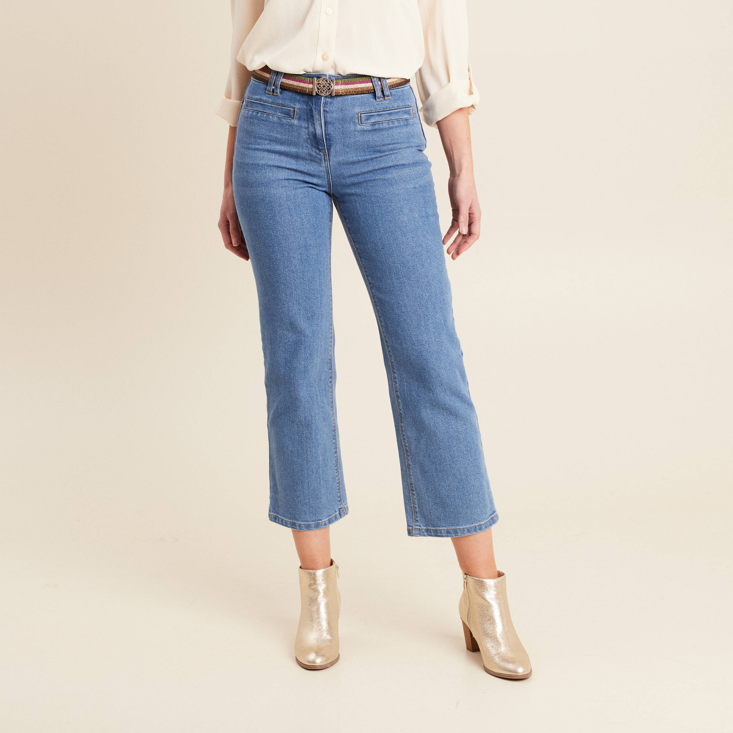 jean large ceinture denim double stone femme Jean large ceinturé denim double stone femme