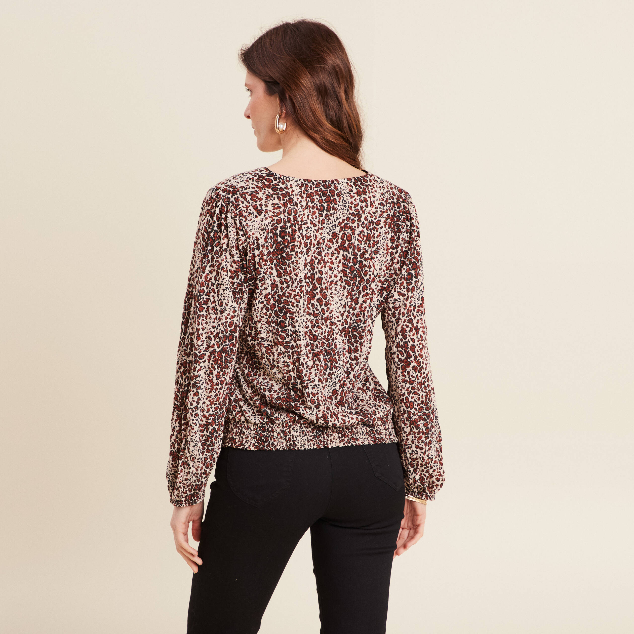 blouse droite manches longues marron cognac femme Blouse droite manches longues marron cognac femme