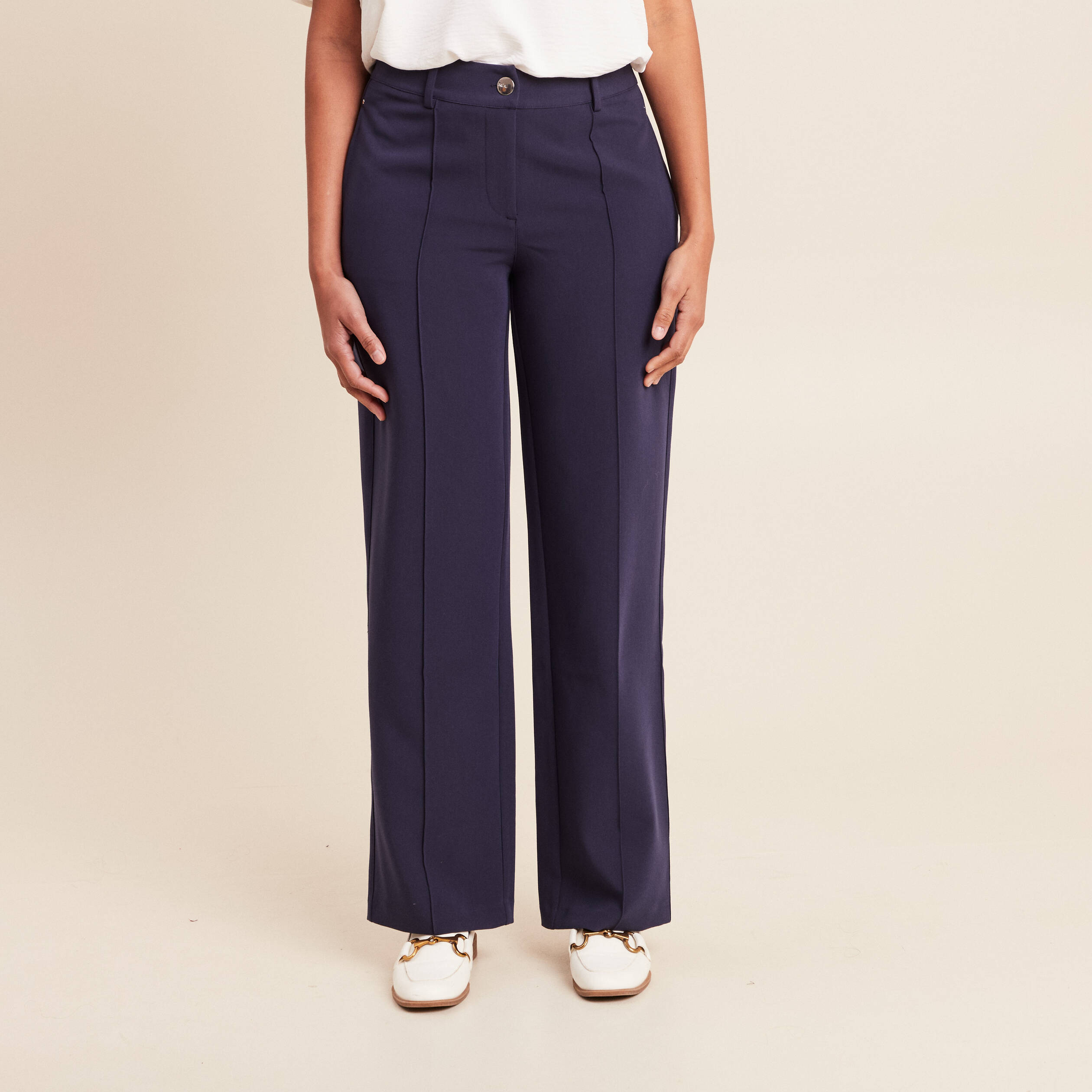 Pantalon coupe large bleu marine femme