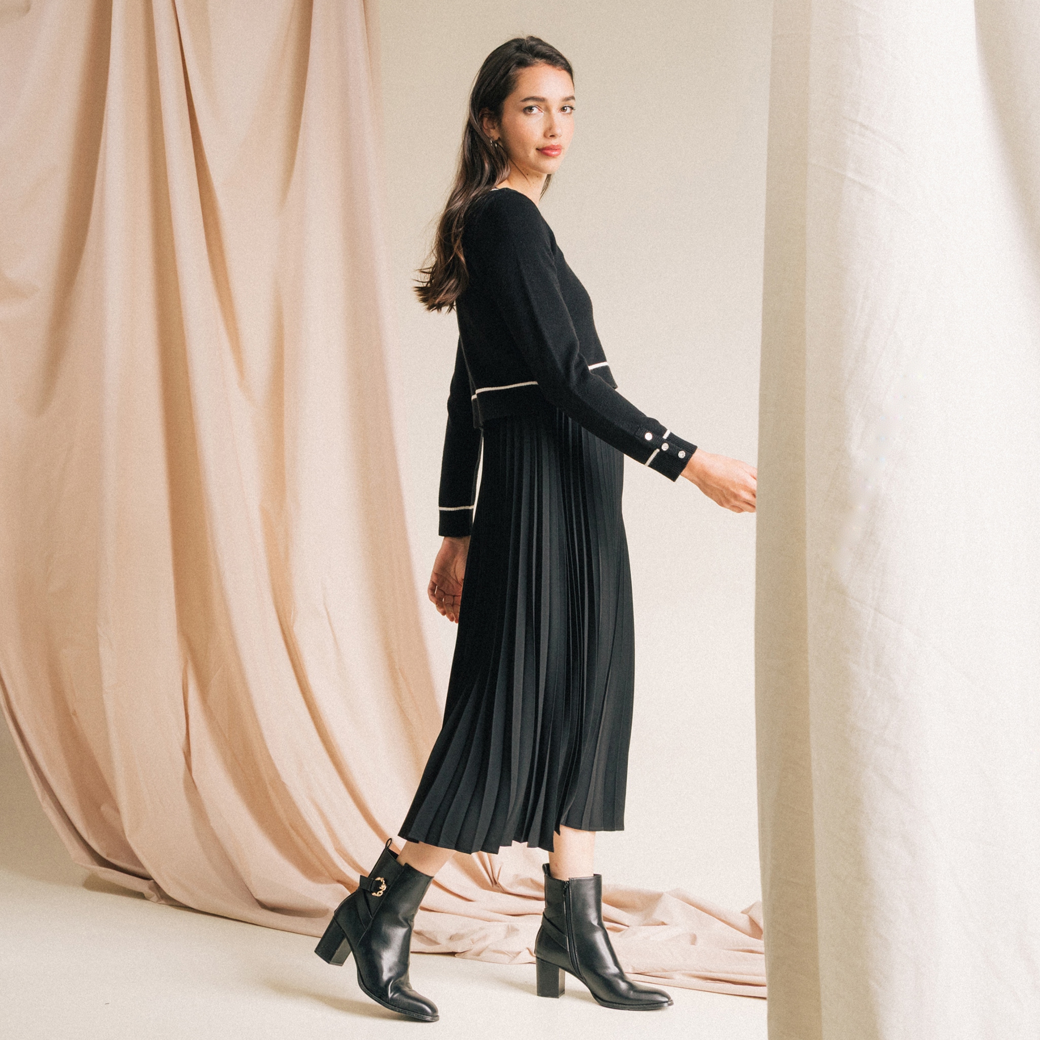 Robe longue &eacute;vas&eacute;e 2 en 1 noir femme
