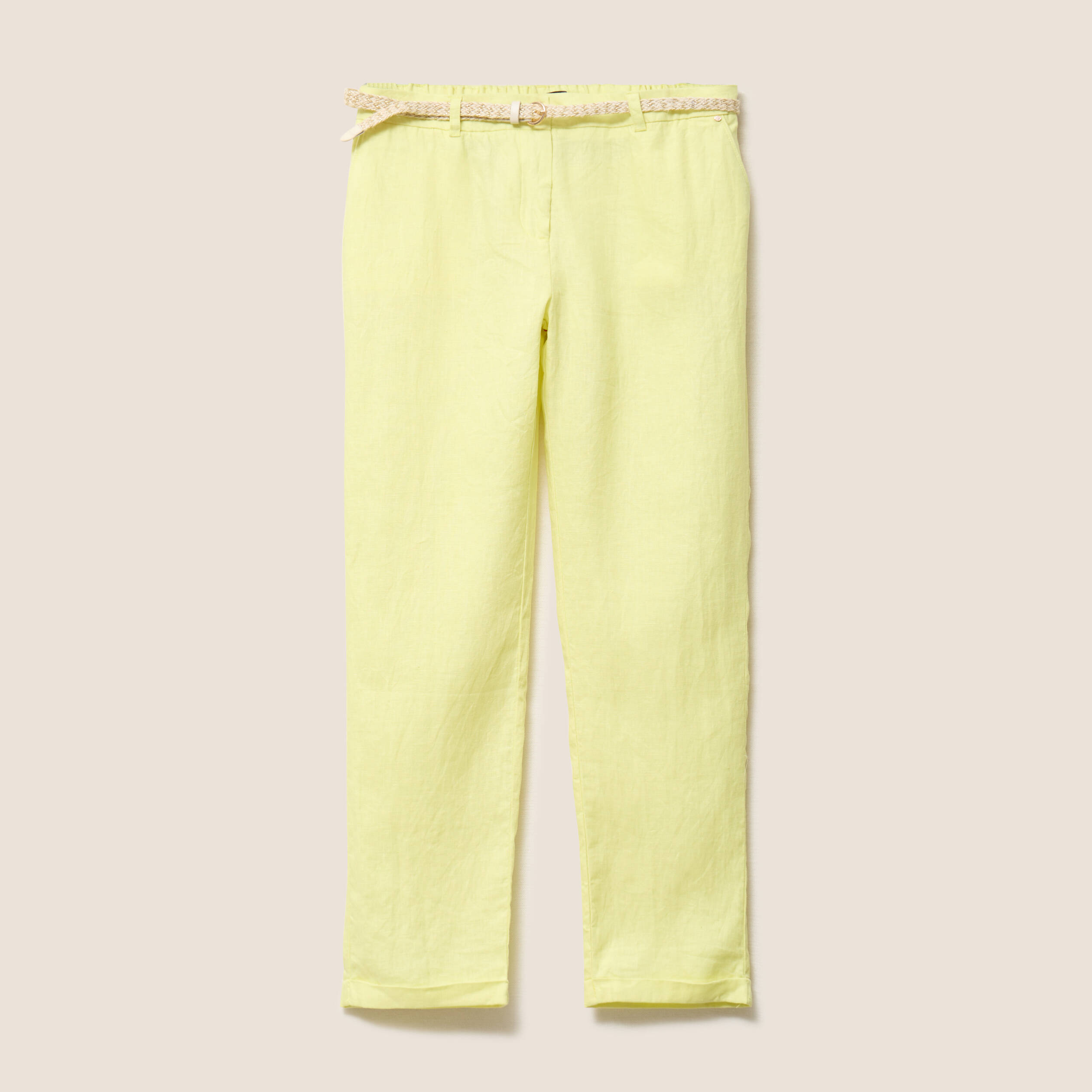 pantalon flou ceinture jaune clair femme Pantalon flou ceinturé jaune clair femme