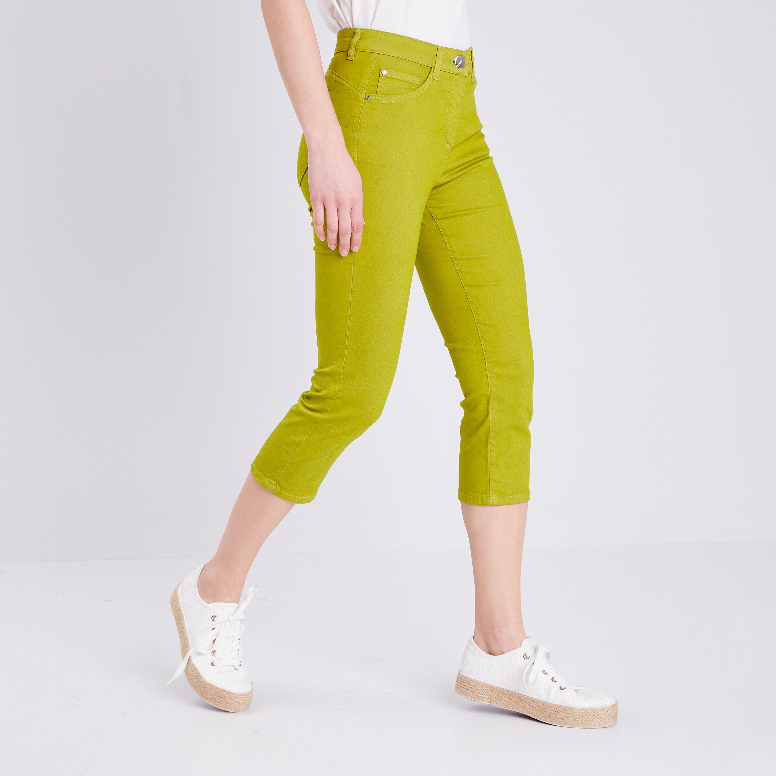 pantacourt droit taille standard vert olive femme Pantacourt droit taille standard vert olive femme