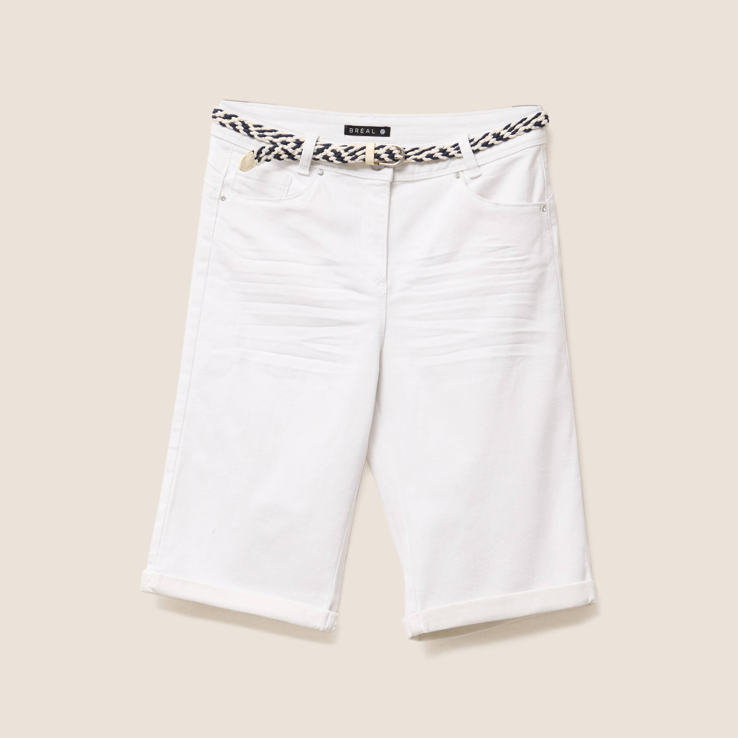 bermuda ajuste ceinture blanc femme Bermuda ajusté ceinturé blanc femme