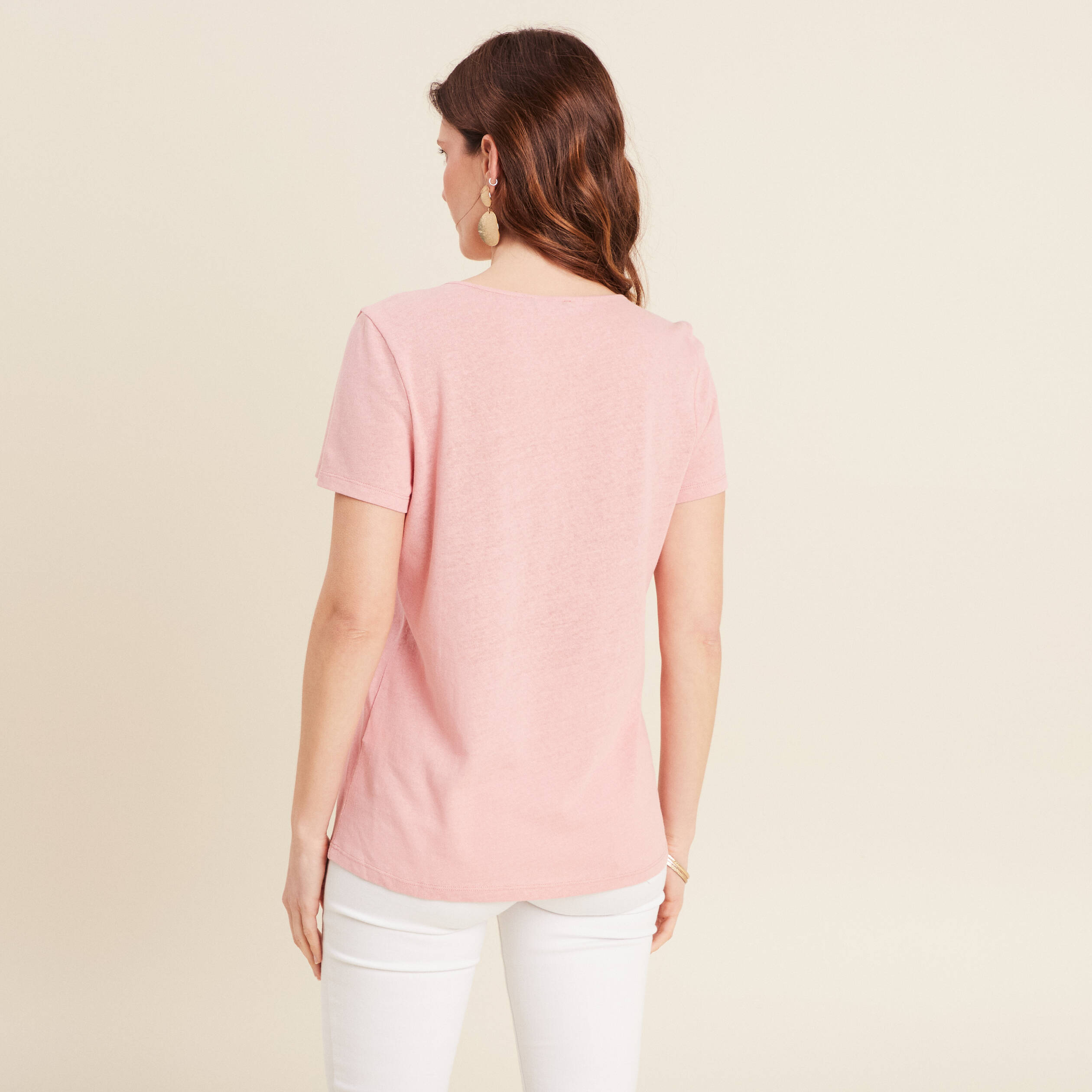 t shirt manches courtes col en v vieux rose femme T-shirt manches courtes col en V vieux rose femme