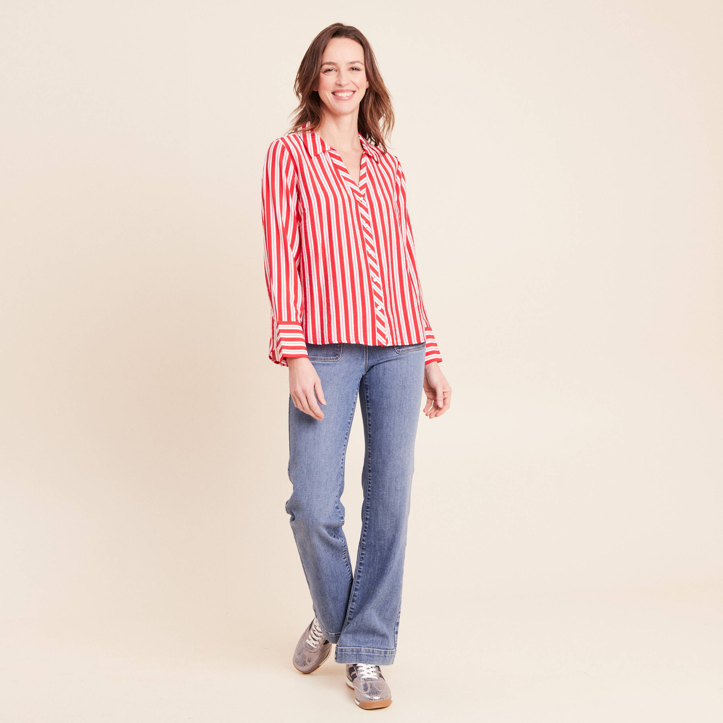 Jean coupe bootcut taille haute denim double stone femme
