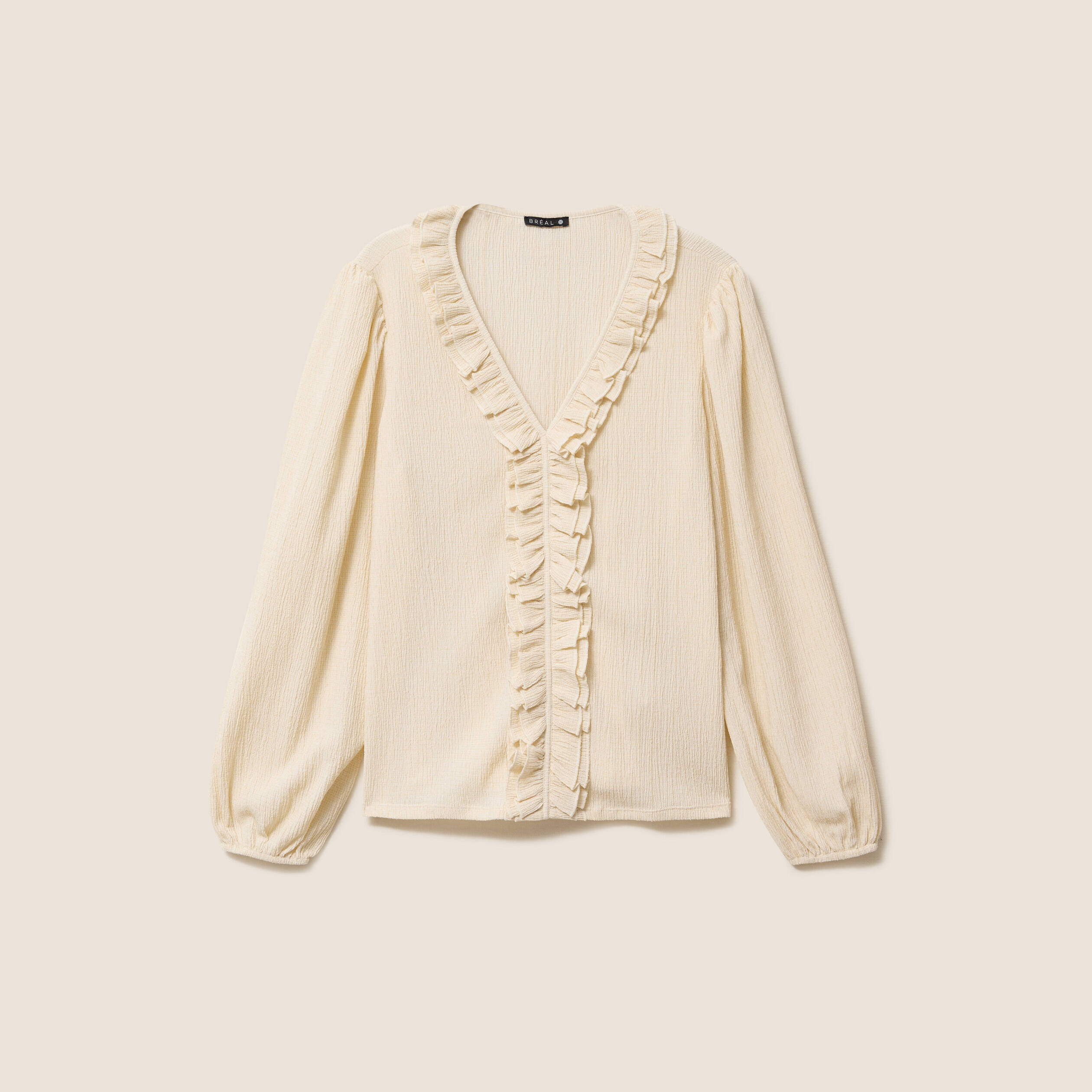 Blouse col v manches longues sable femme
