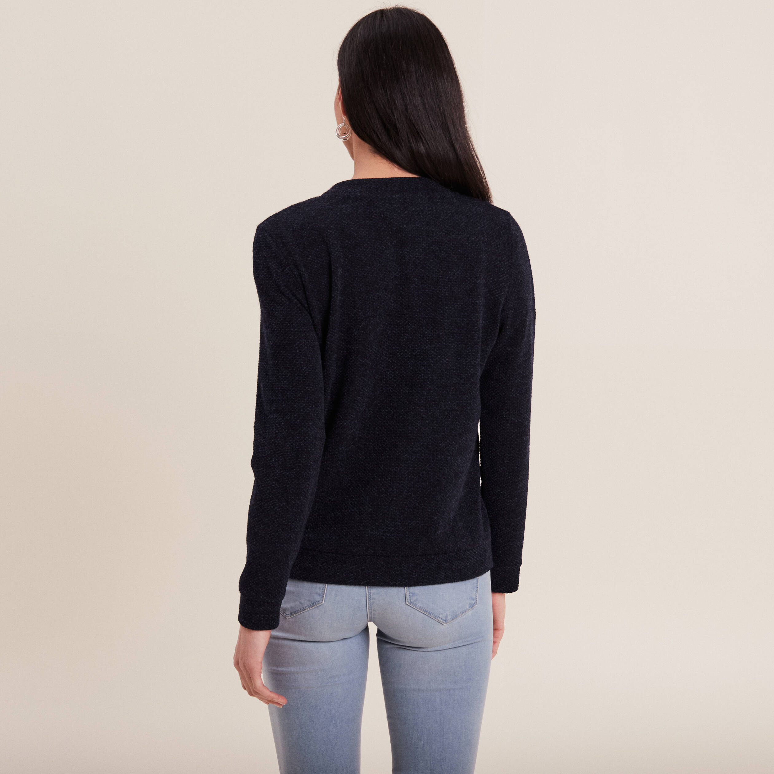 Gilet manches longues zipp?� bleu marine femme | Vibs