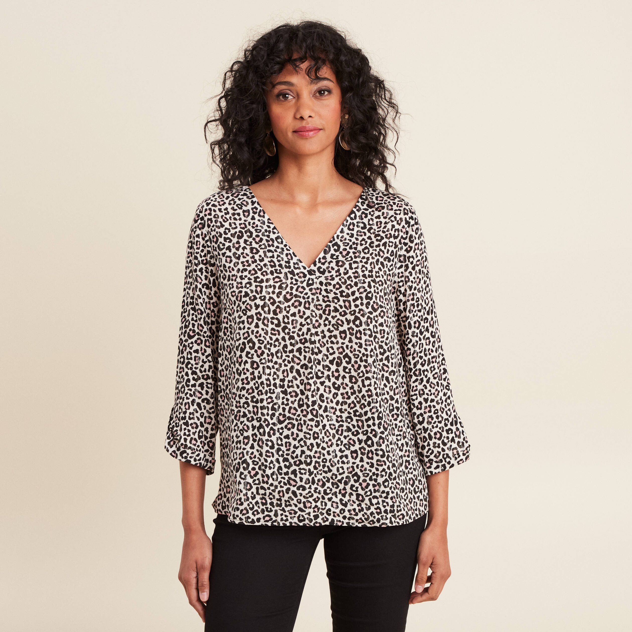 blouse manches 34 rose clair femme Blouse manches 3/4 rose clair femme