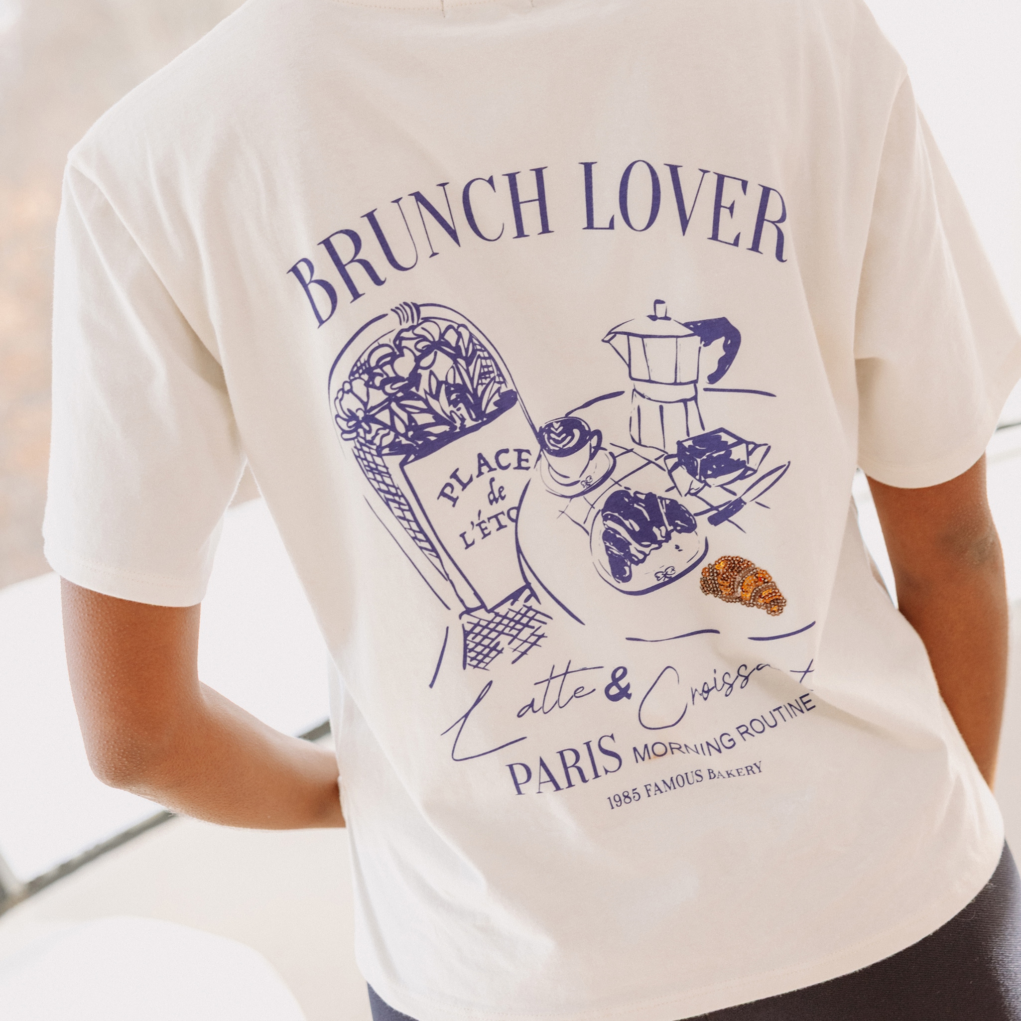 T-shirt avec print et broderie sequins ecru femme
