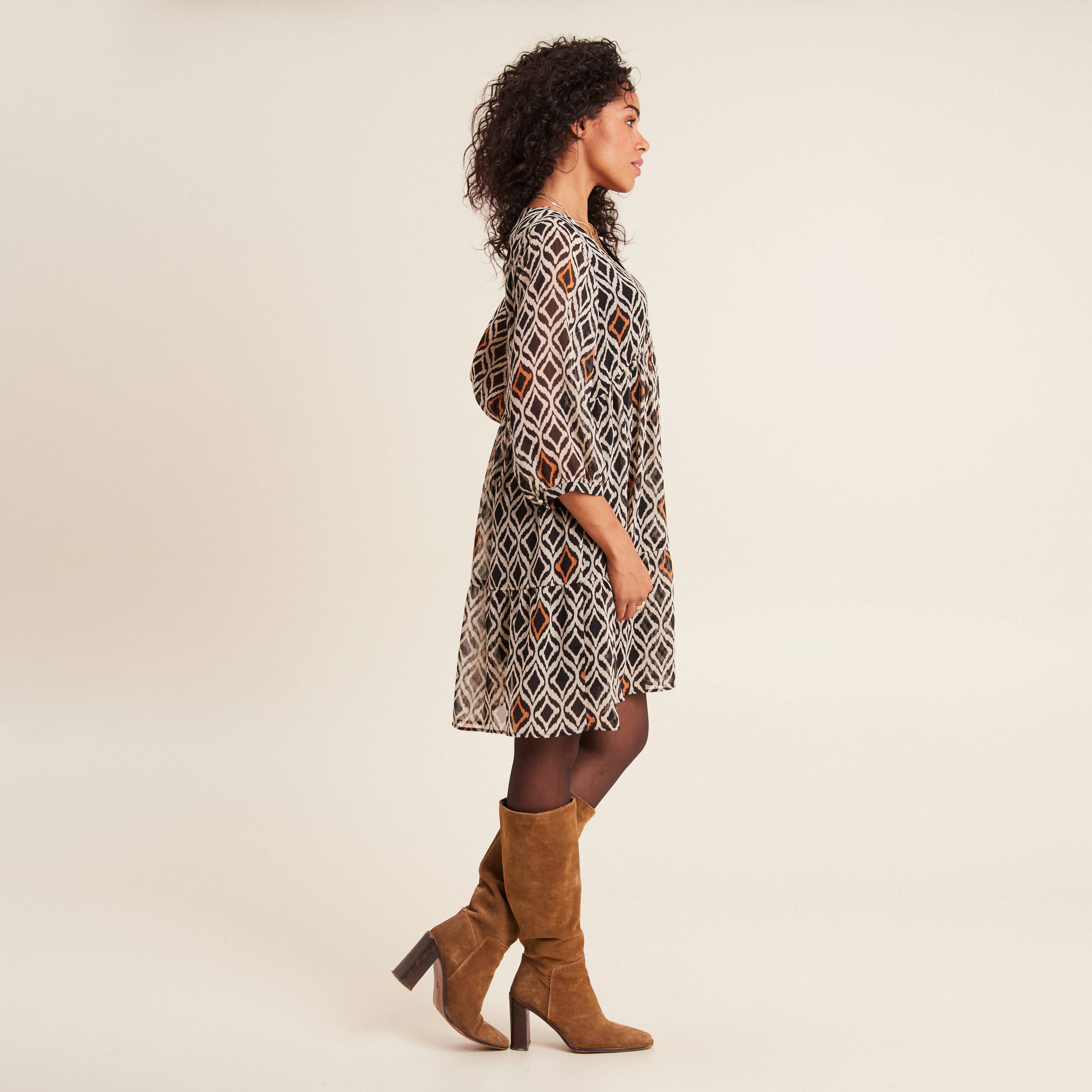 Robe &eacute;vas&eacute;e manches 3/4 blanc femme