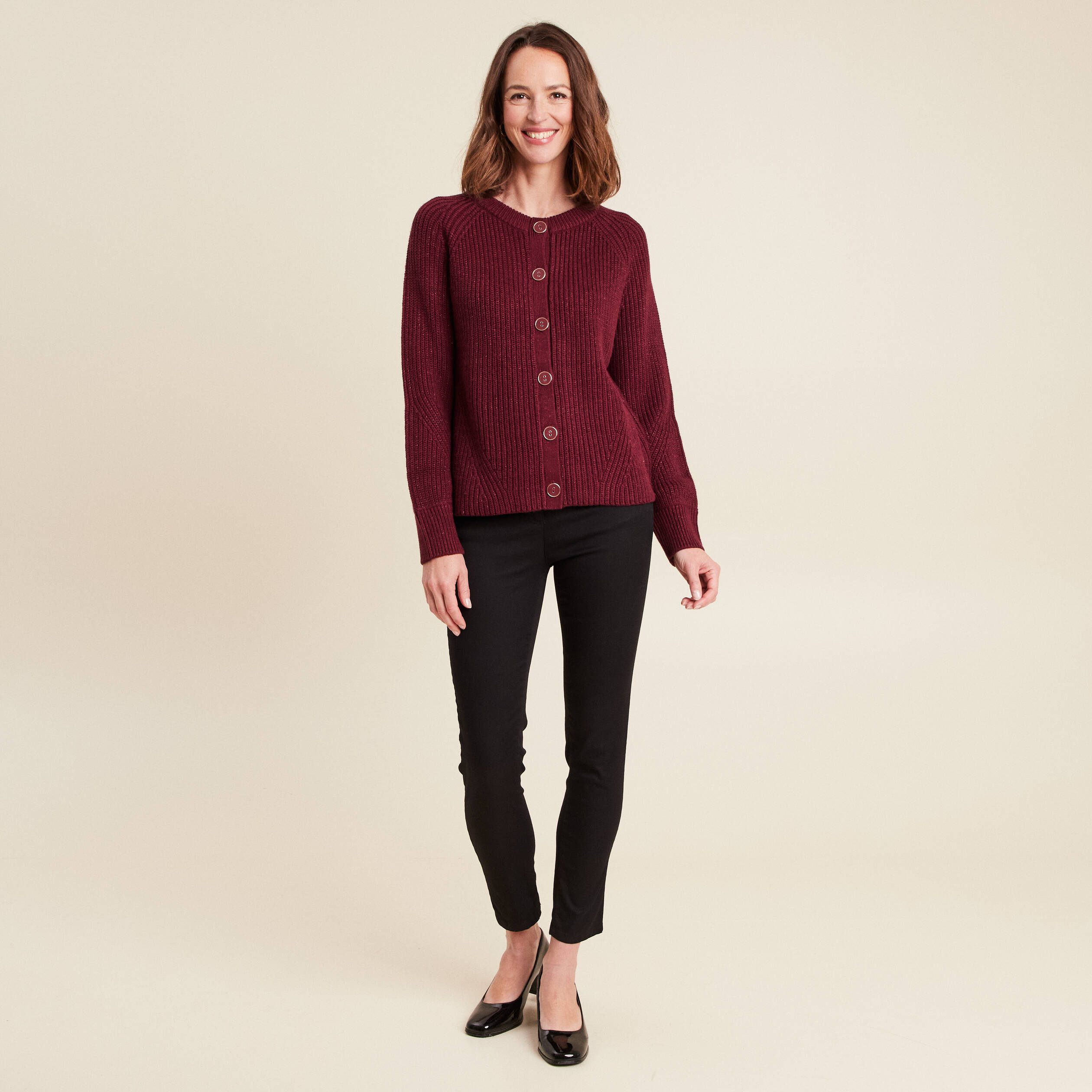 gilet droit mi long col rond bordeaux femme Gilet droit mi-long col rond bordeaux femme