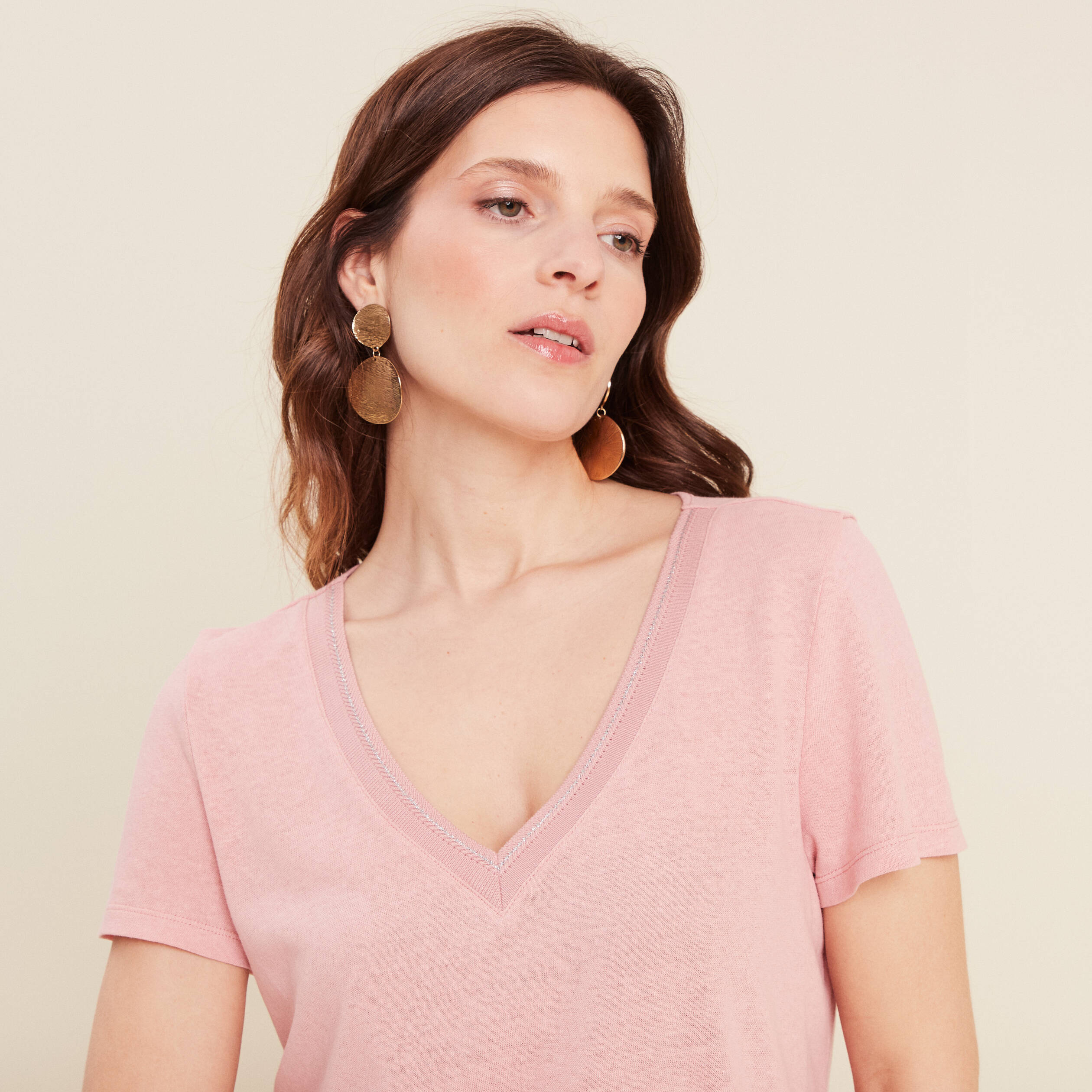 t shirt manches courtes col en v vieux rose femme T-shirt manches courtes col en V vieux rose femme