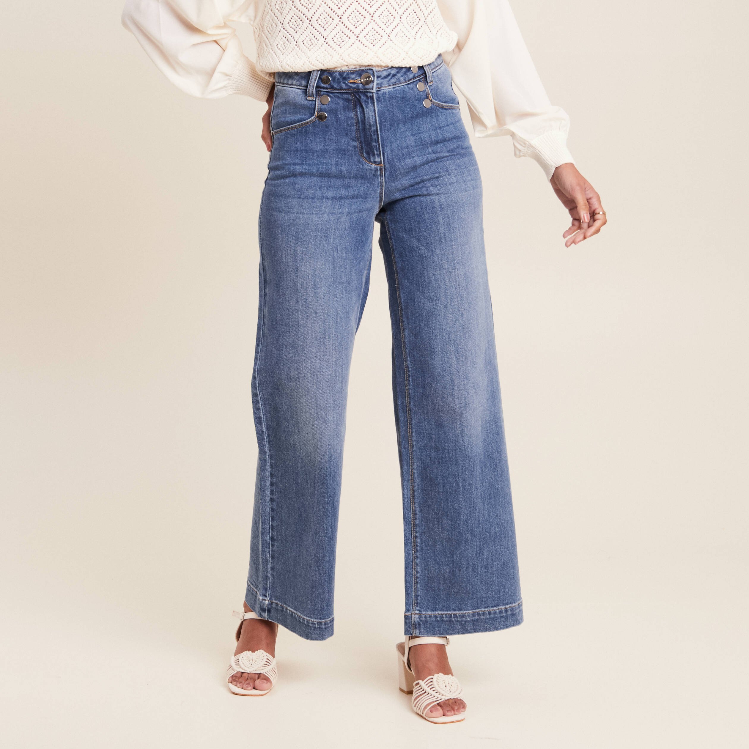 jean large a pont denim stone femme Jean large à pont denim stone femme