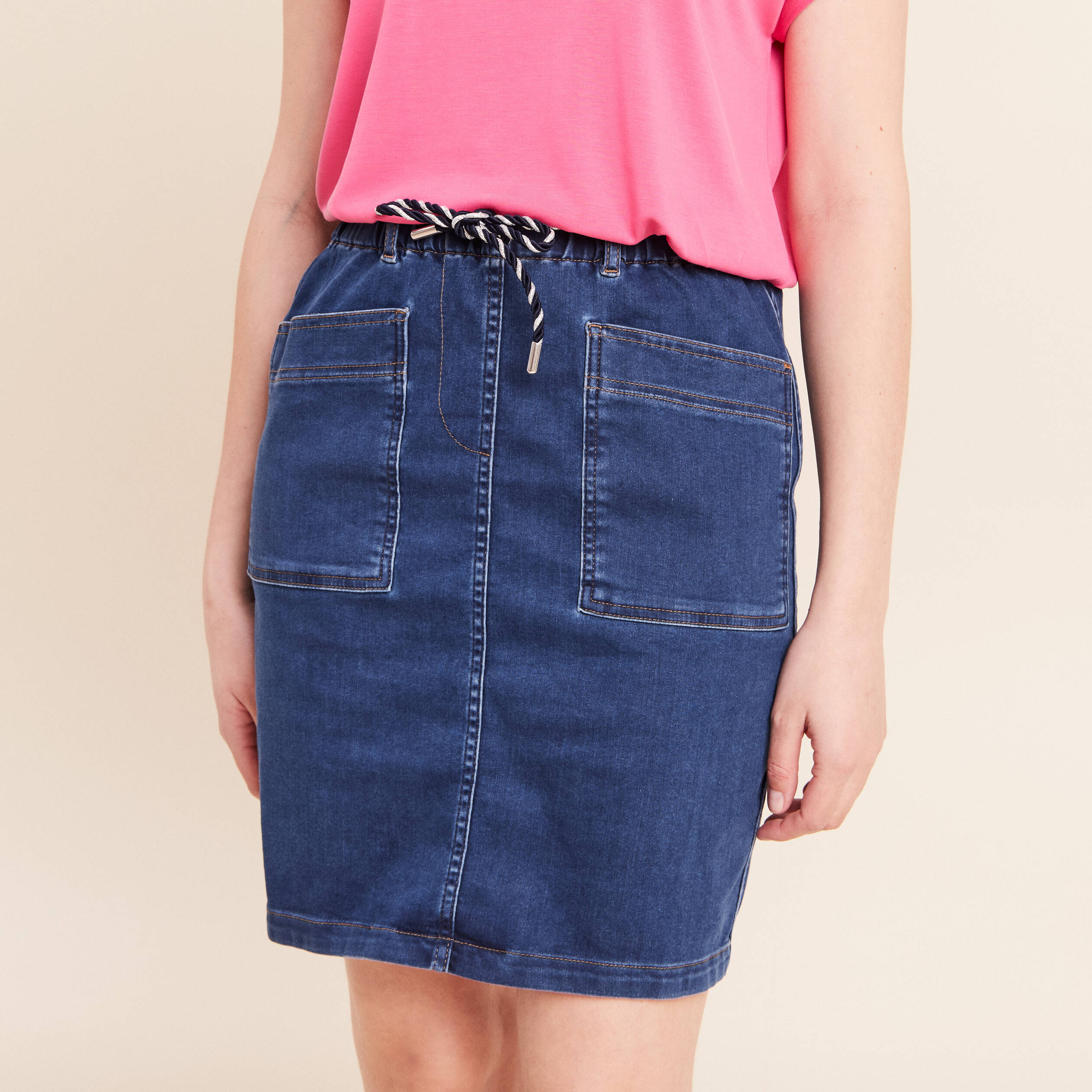 Jupe droite r&eacute;versible bleu femme