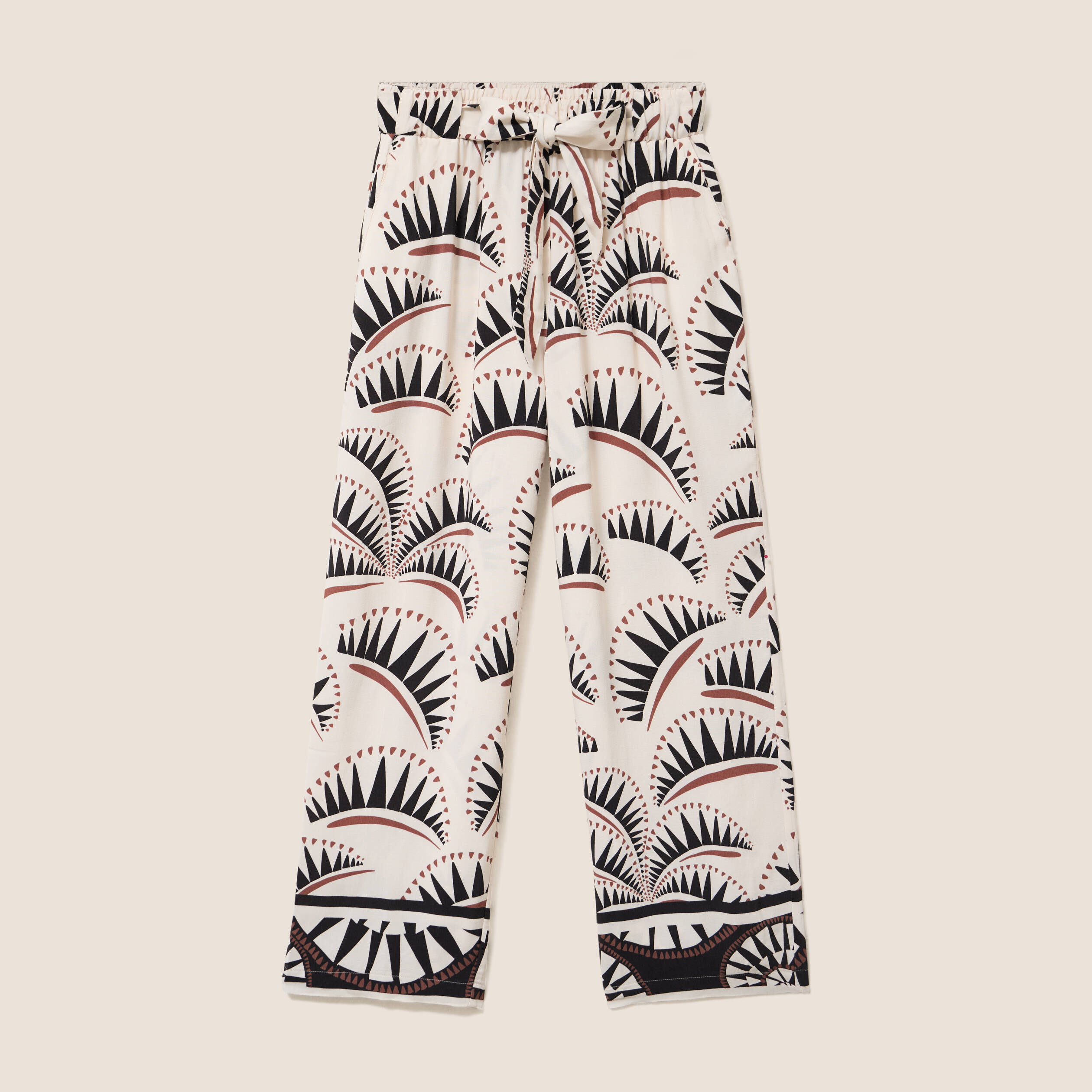 Pantalon large taille haute marron femme