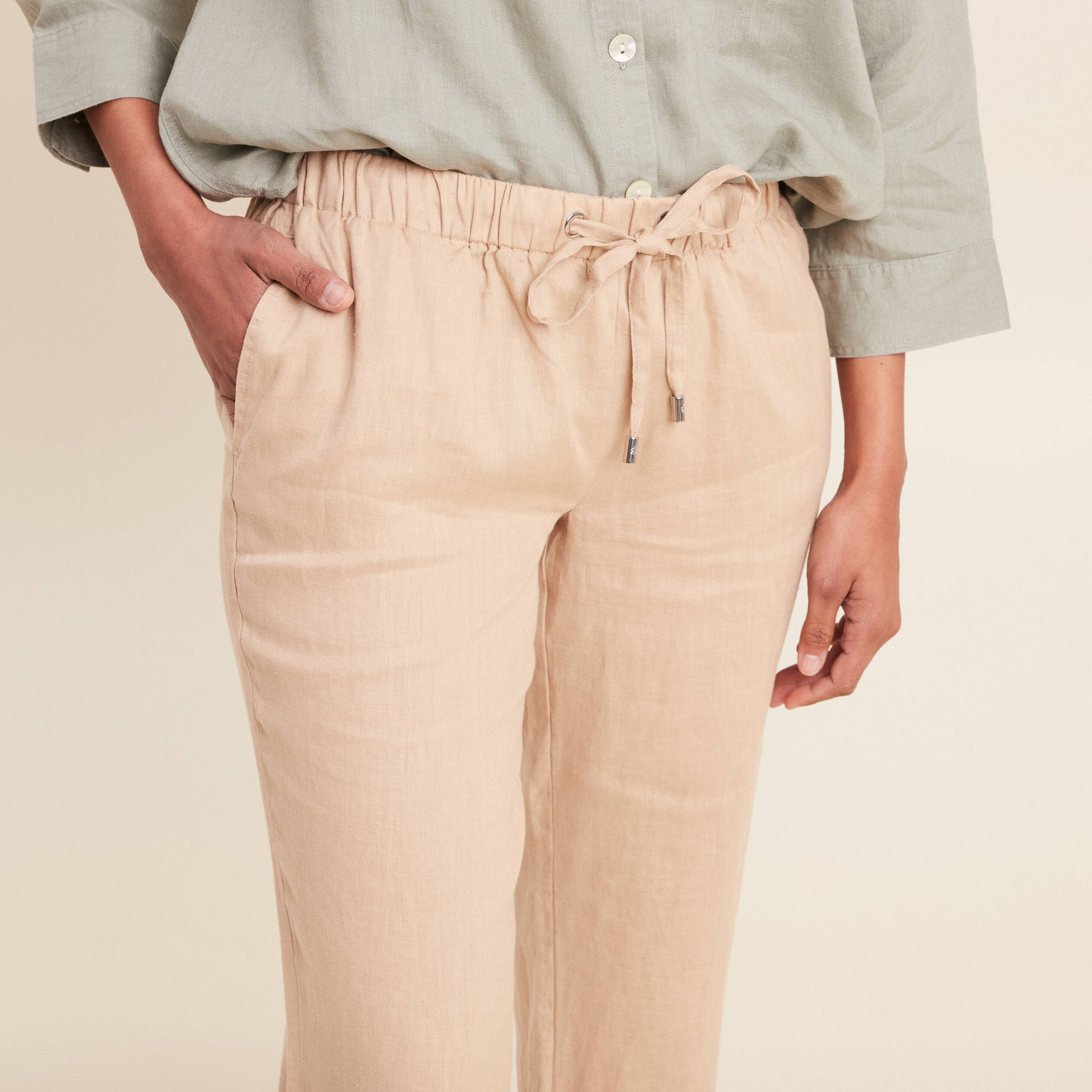 pantalon flou 78eme en lin sable femme Pantalon flou 7/8ème en lin sable femme