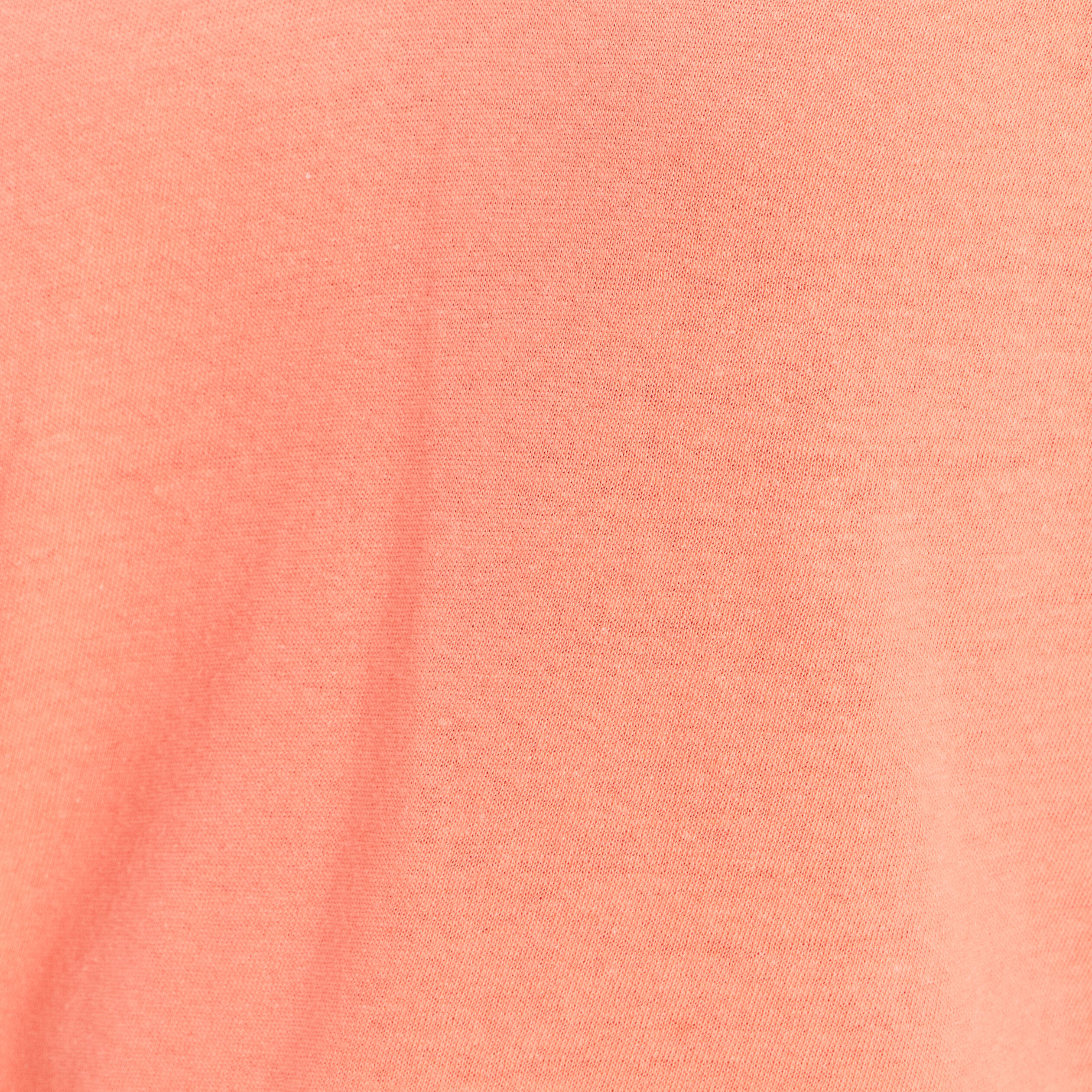 T-shirt col v manches courtes aspect lin orange fluo femme