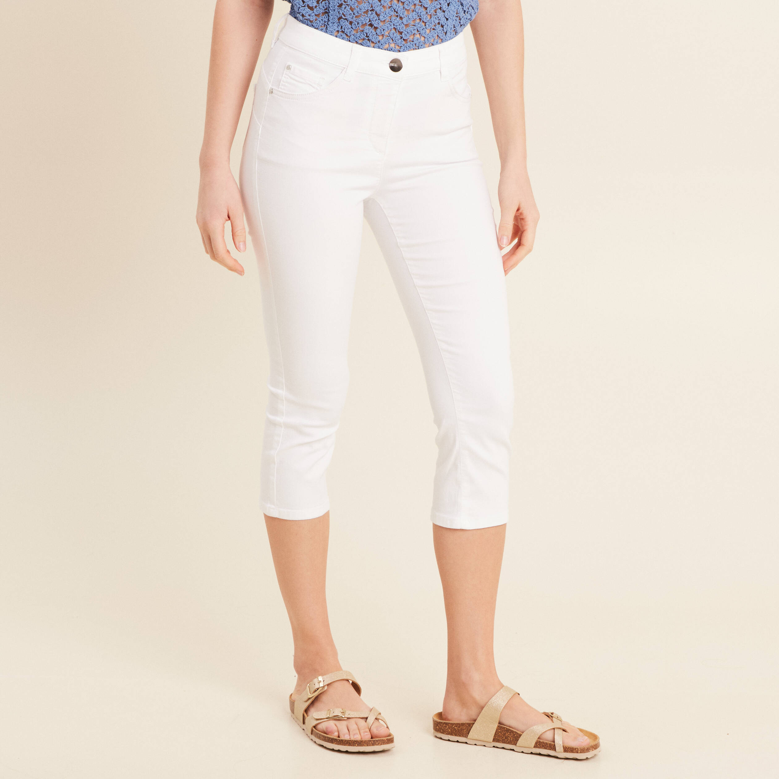 pantacourt droit taille standard blanc femme Pantacourt droit taille standard blanc femme
