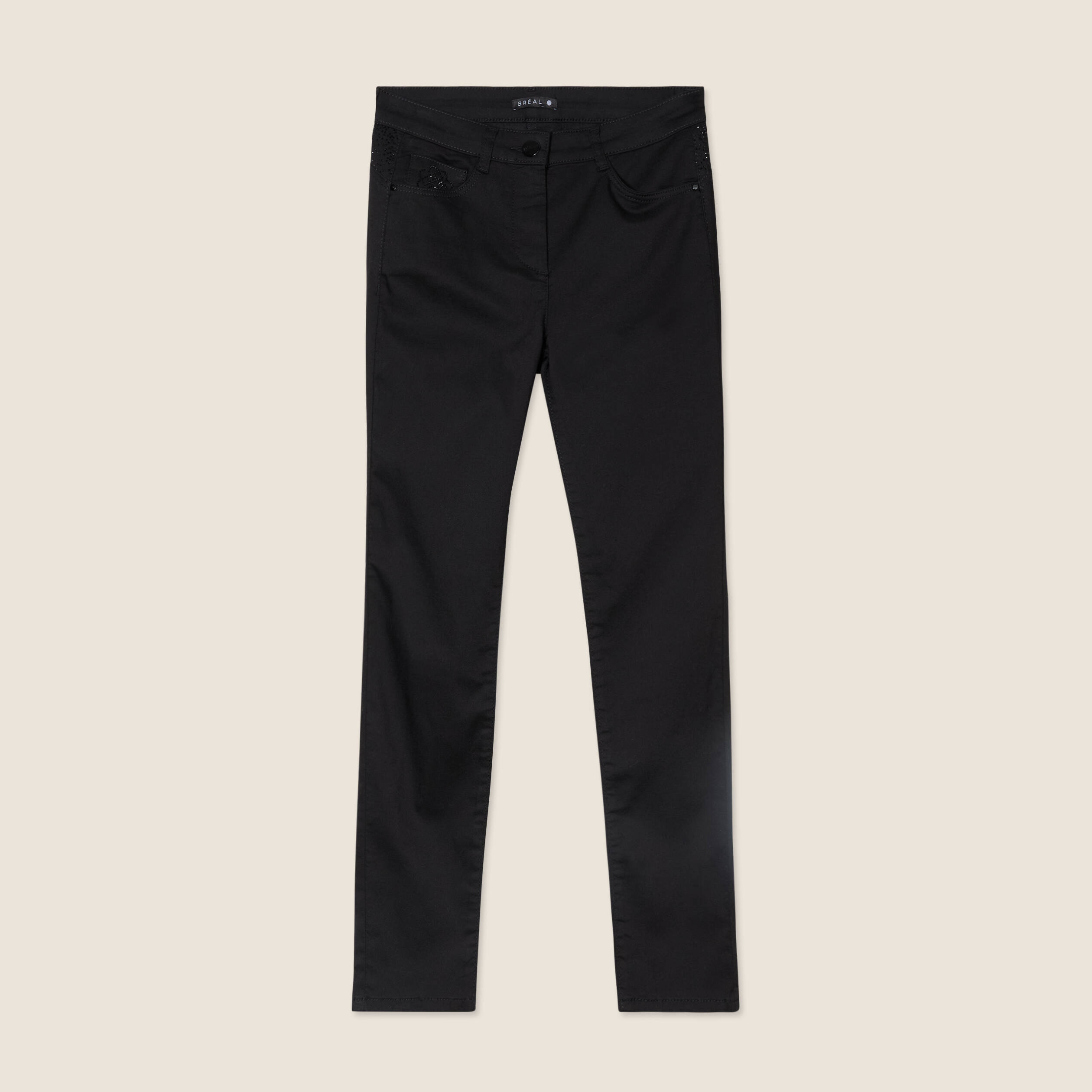 Pantalon ajusté détails strass noir femme