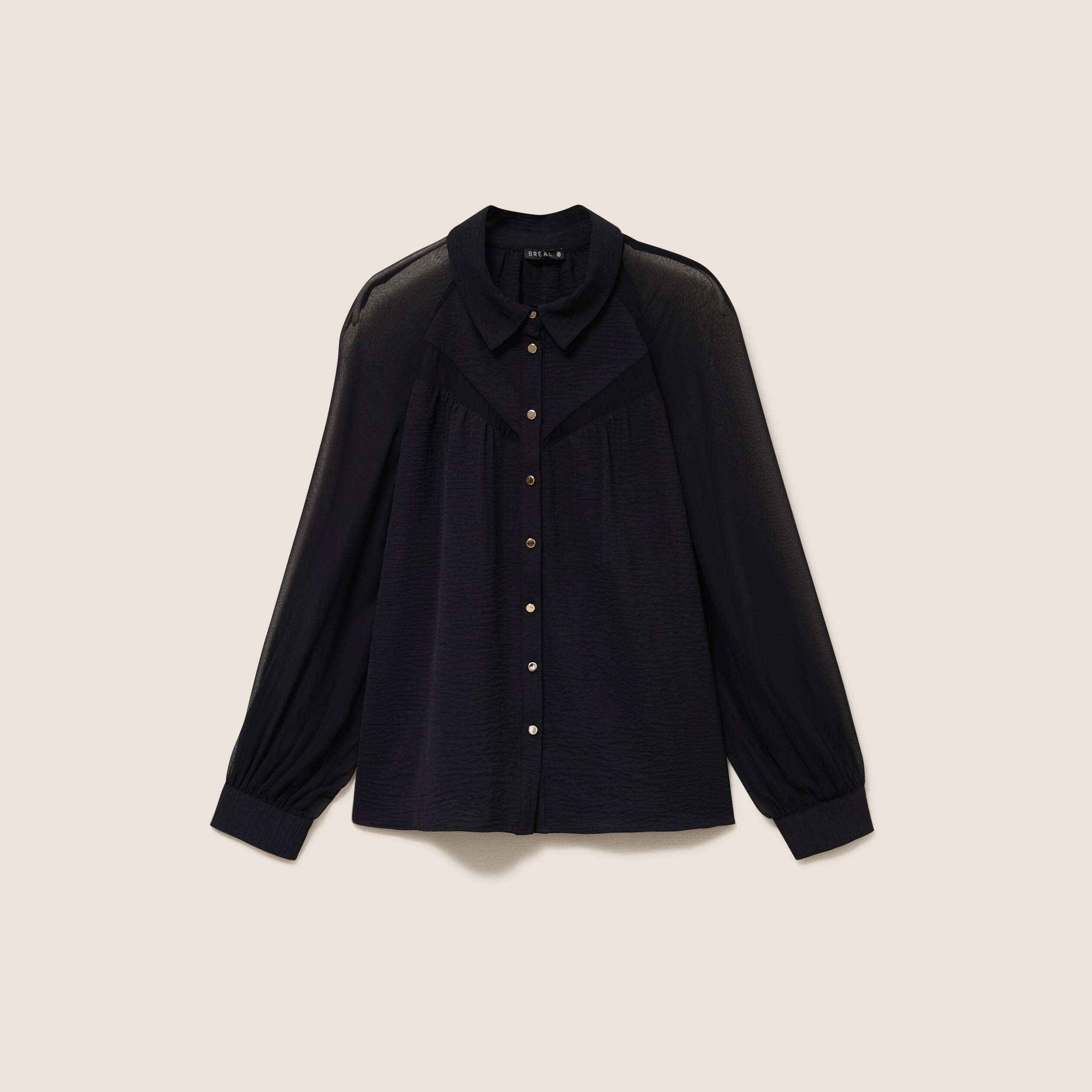 Chemise ample voile doubl&eacute;e col chemise noir femme