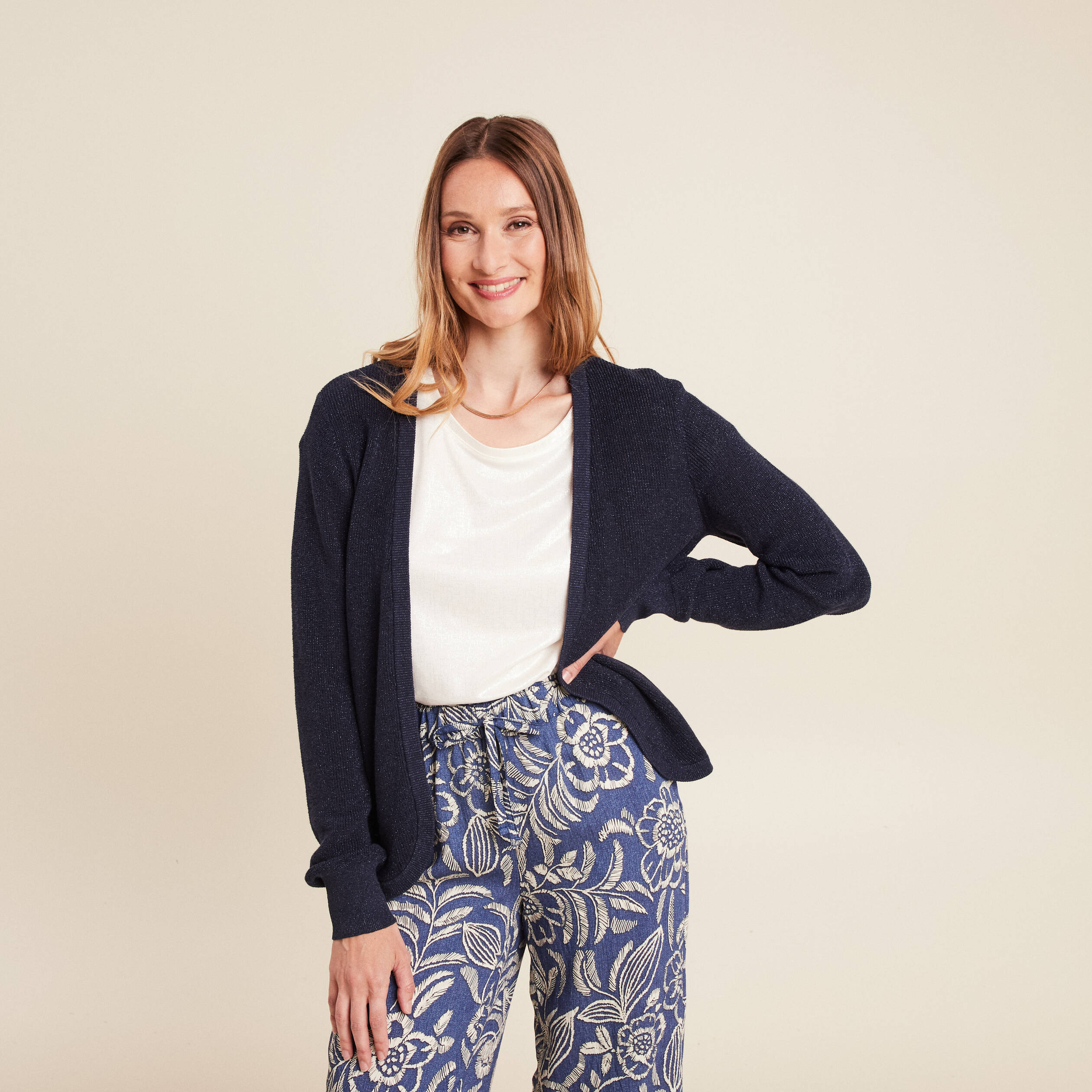 Gilet manches longues bleu marine femme