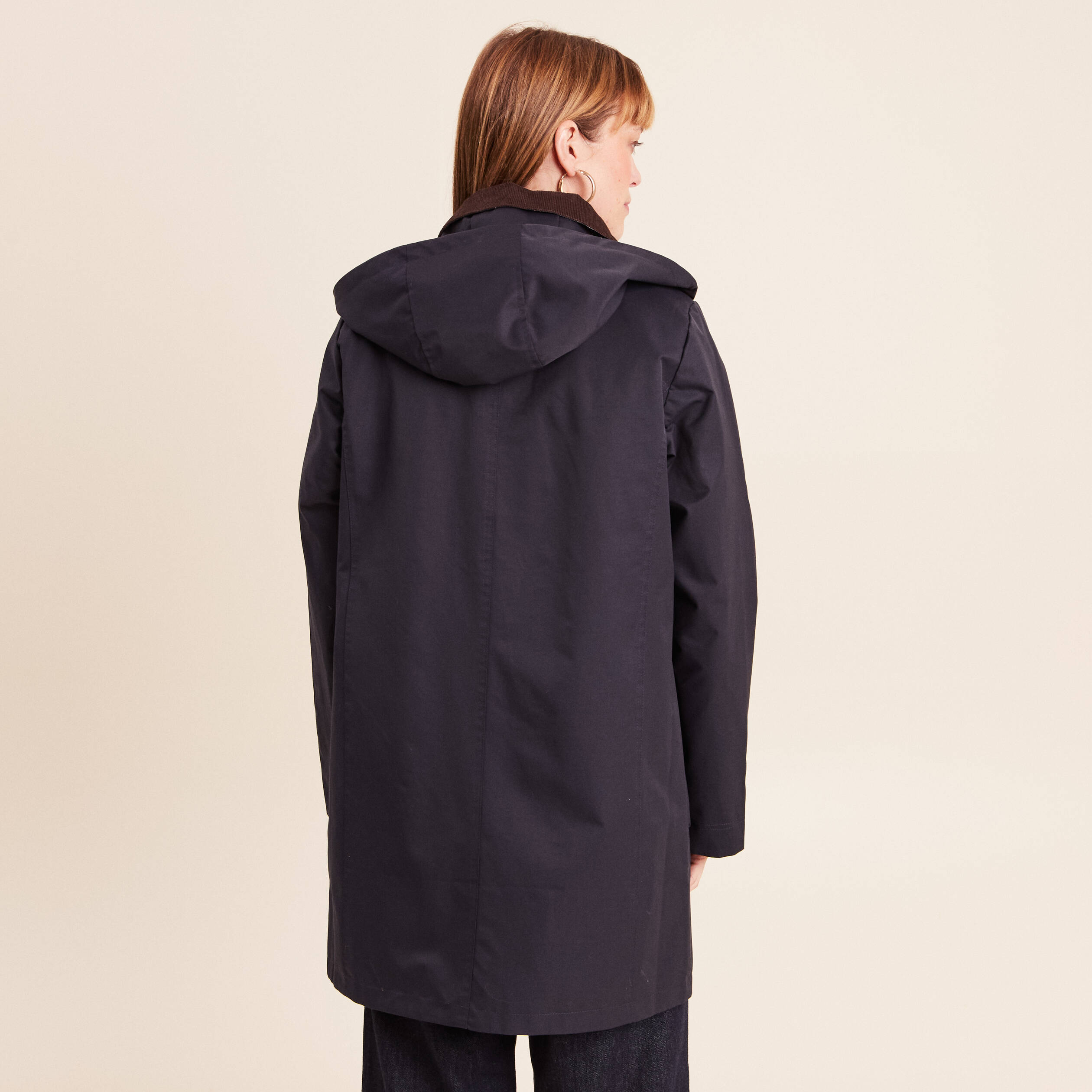 Parka &agrave; capuche doubl&eacute;e bleu fonc&eacute; femme