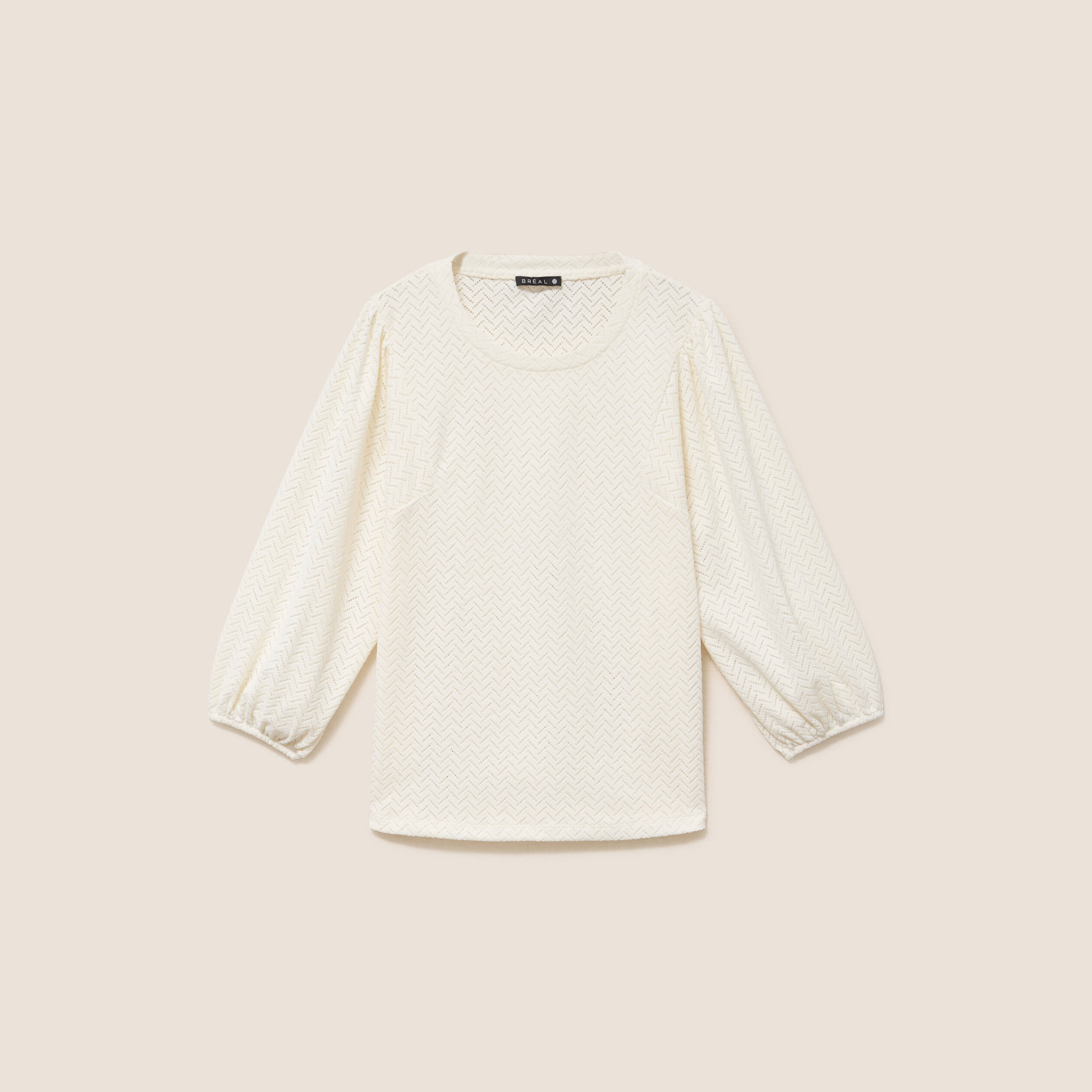 Blouse droite col rond manches 3/4 ecru femme