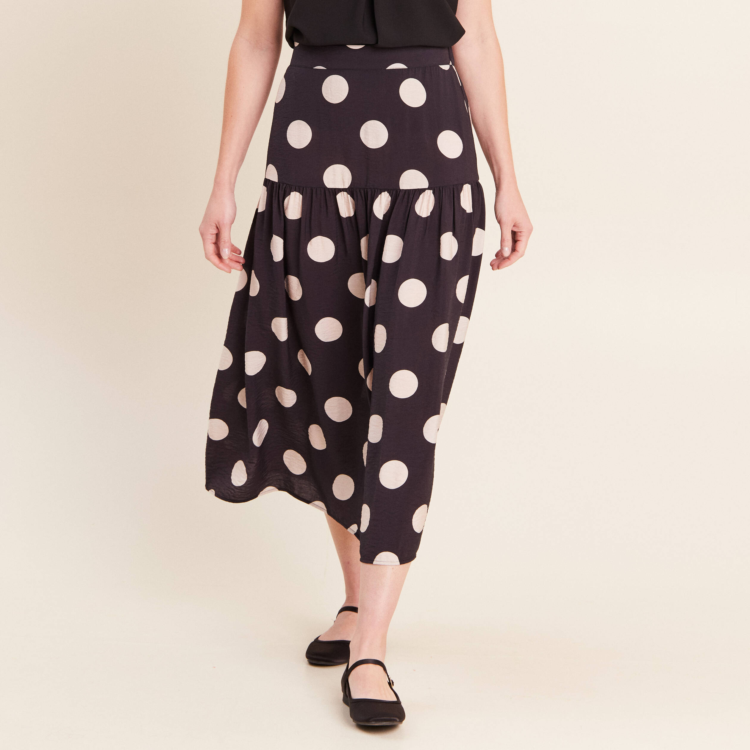 Jupon &agrave; pois noir femme