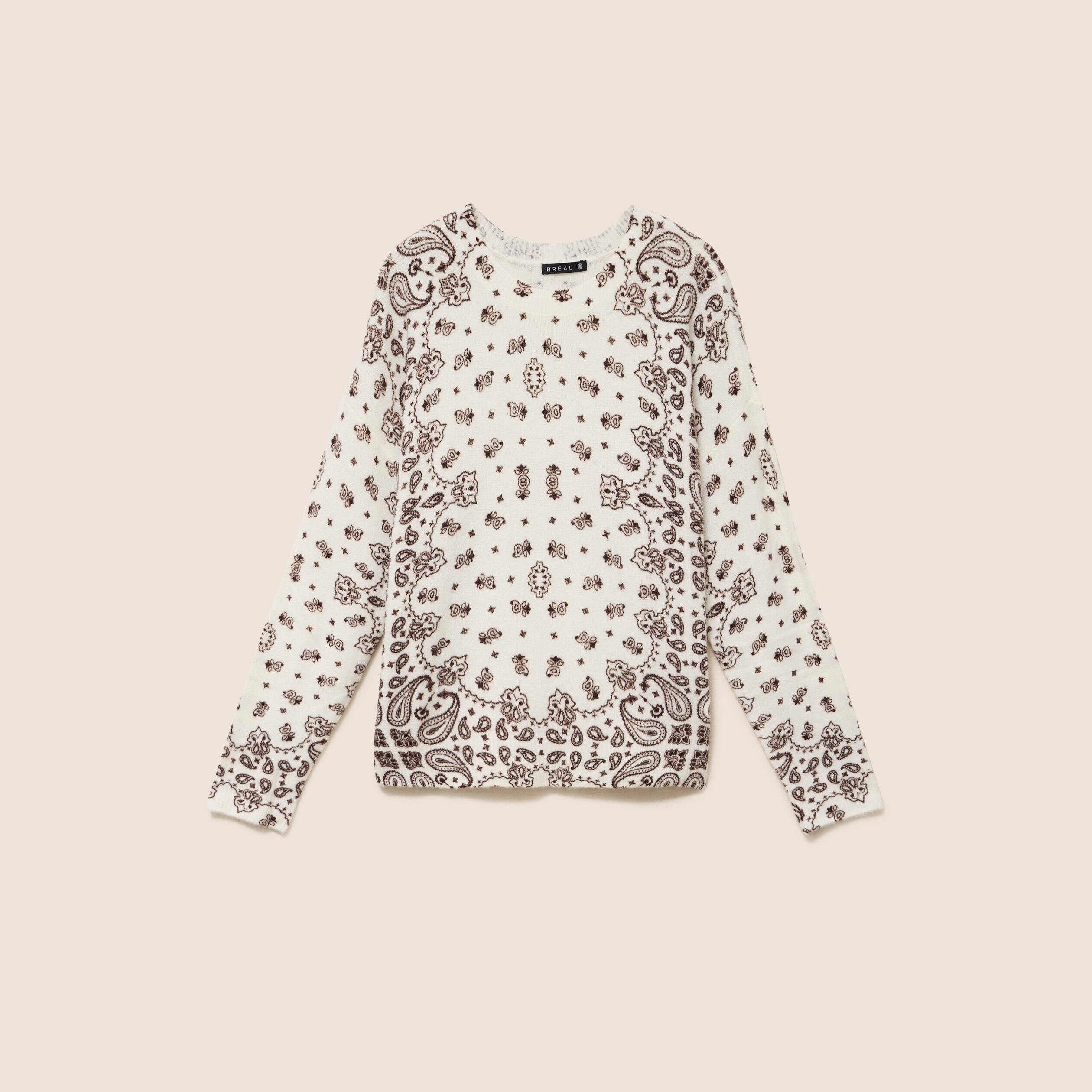 Pull col rond marron femme