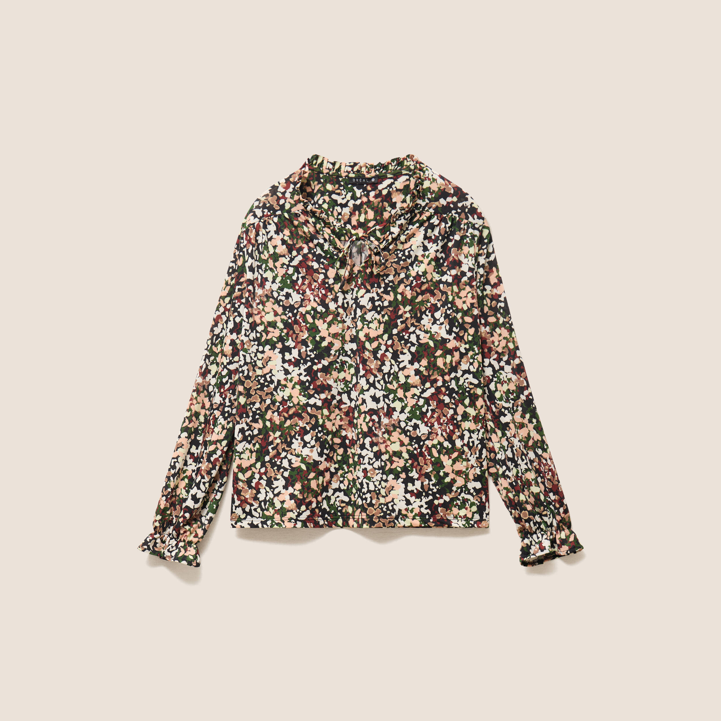Blouse col v manches longues multicolore femme