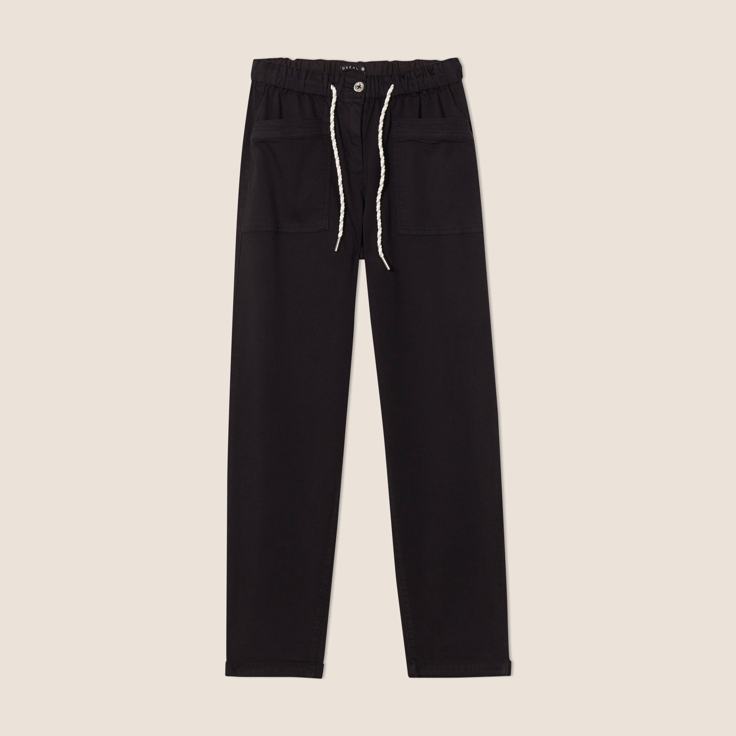pantalon coupe droite a coulisse noir femme Pantalon coupe droite à coulisse noir femme