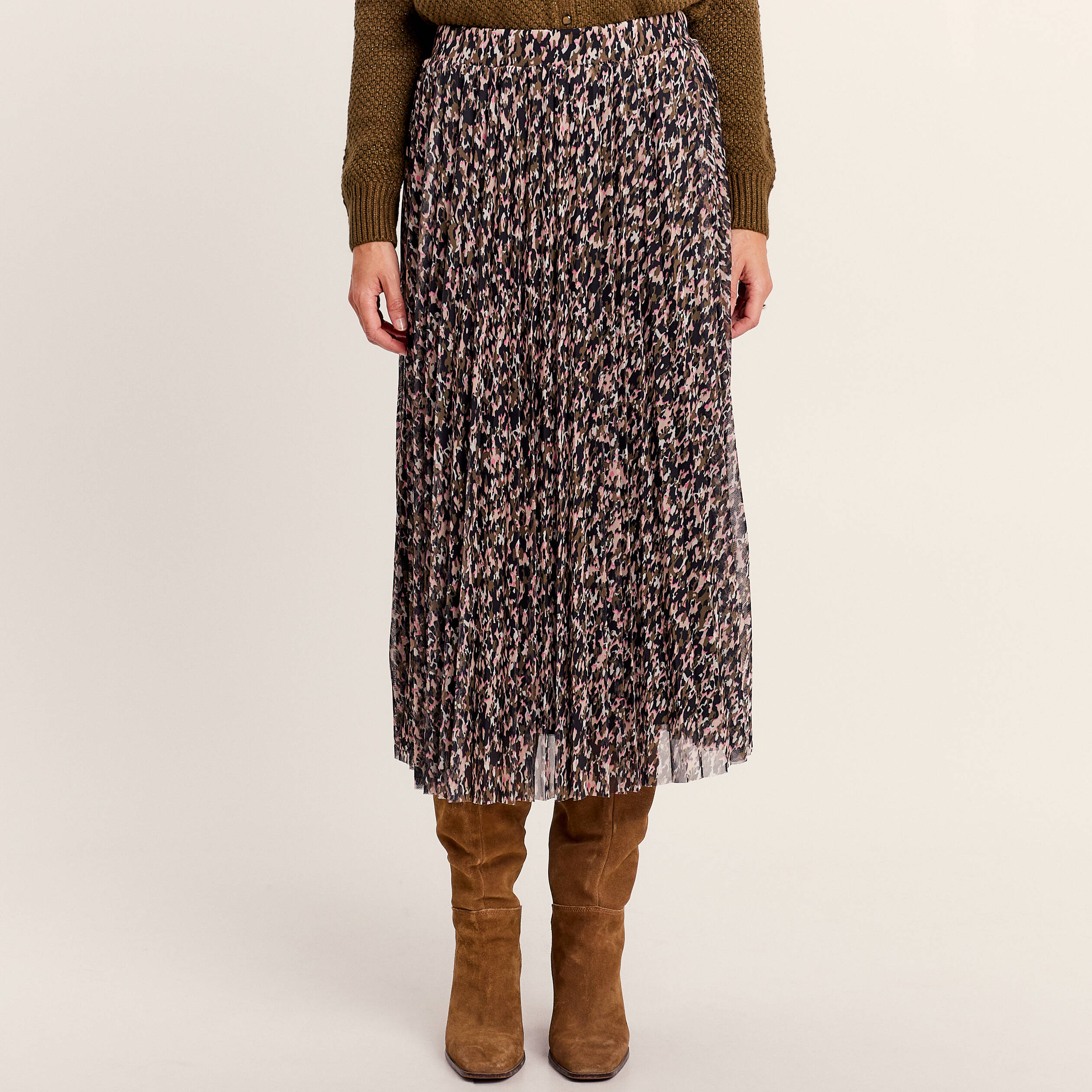 Jupe midi droite plissée noir femme