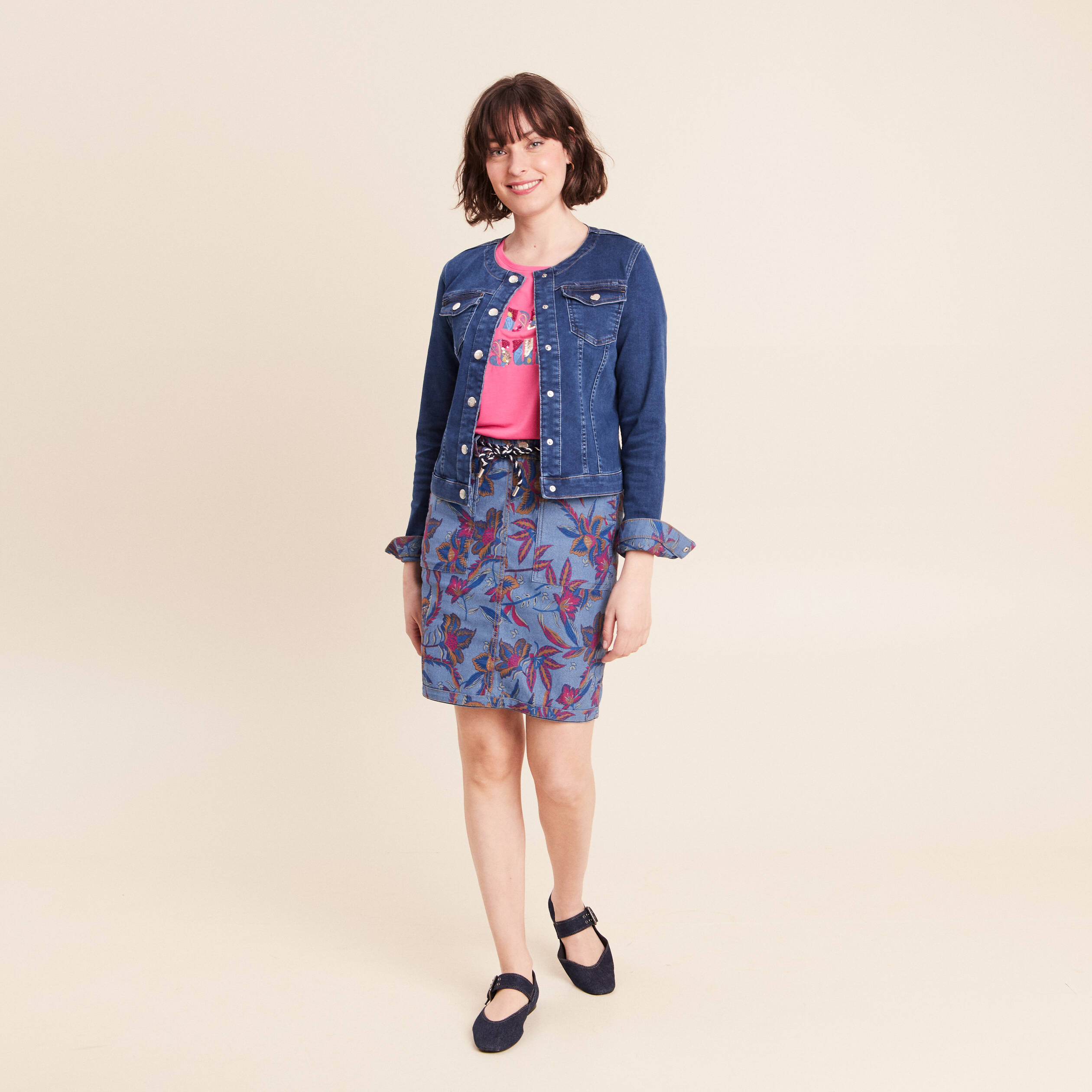 Jupe droite r&eacute;versible bleu femme