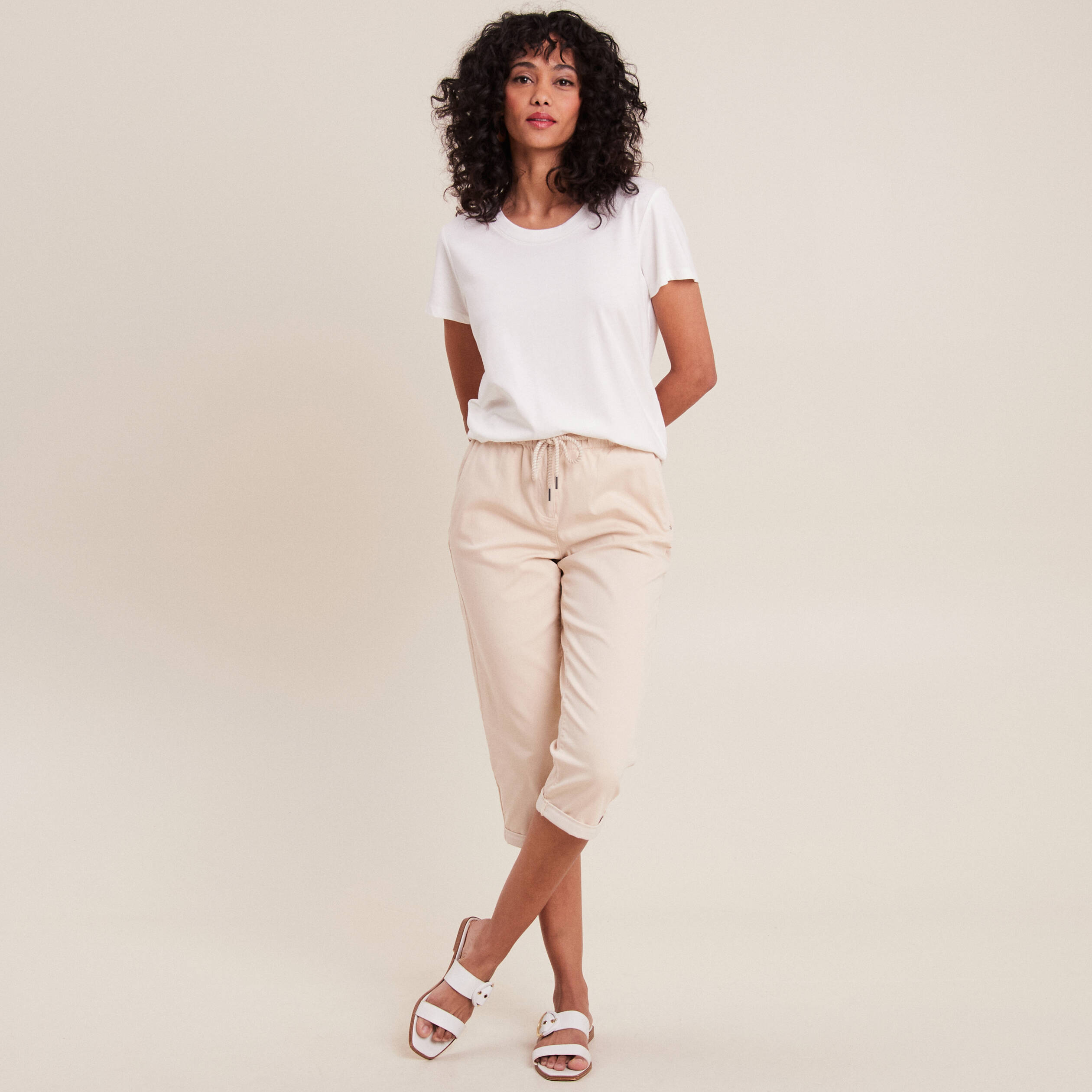 pantacourt large taille haute ivoire femme Pantacourt large taille haute ivoire femme