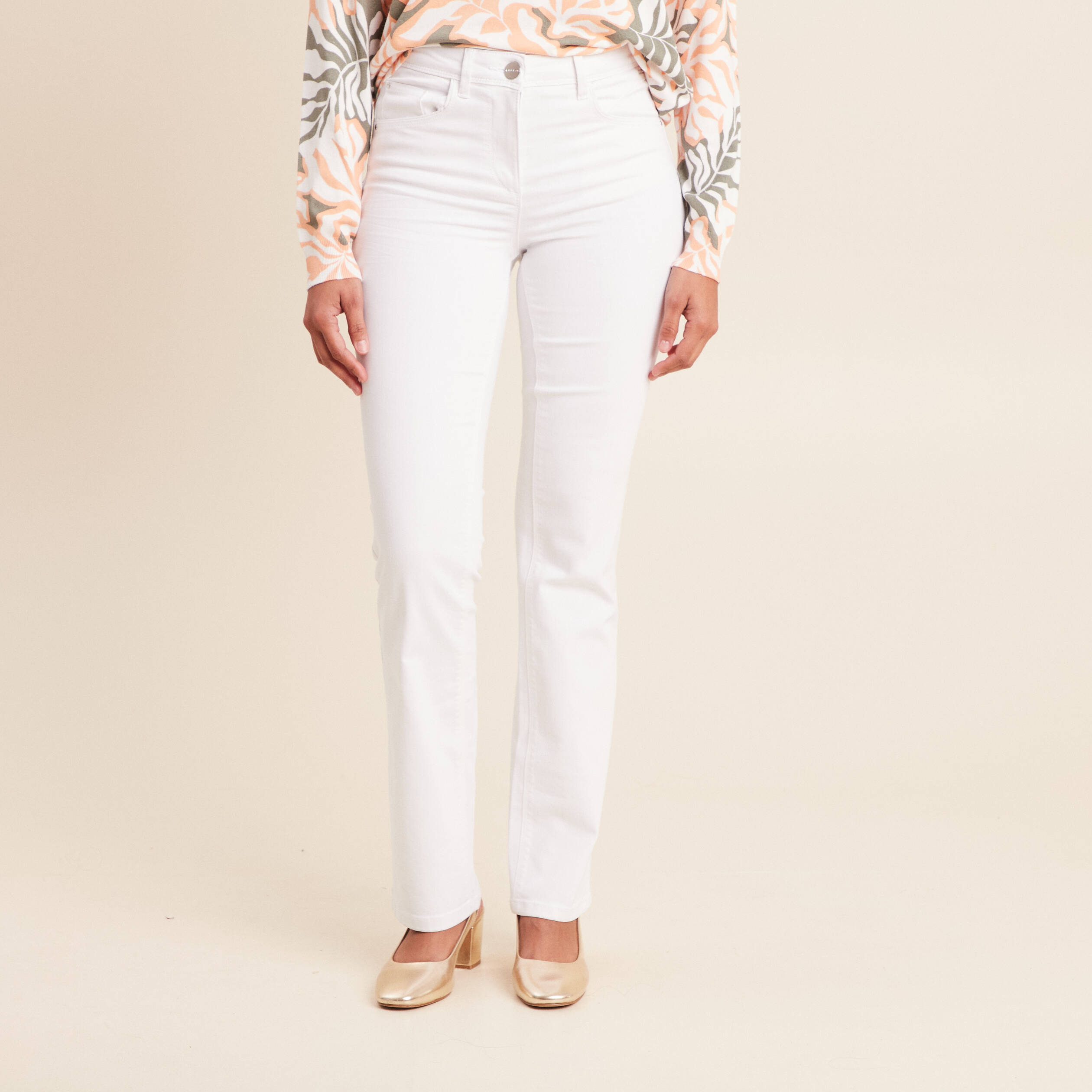 Jean coupe droite taille haute blanc femme