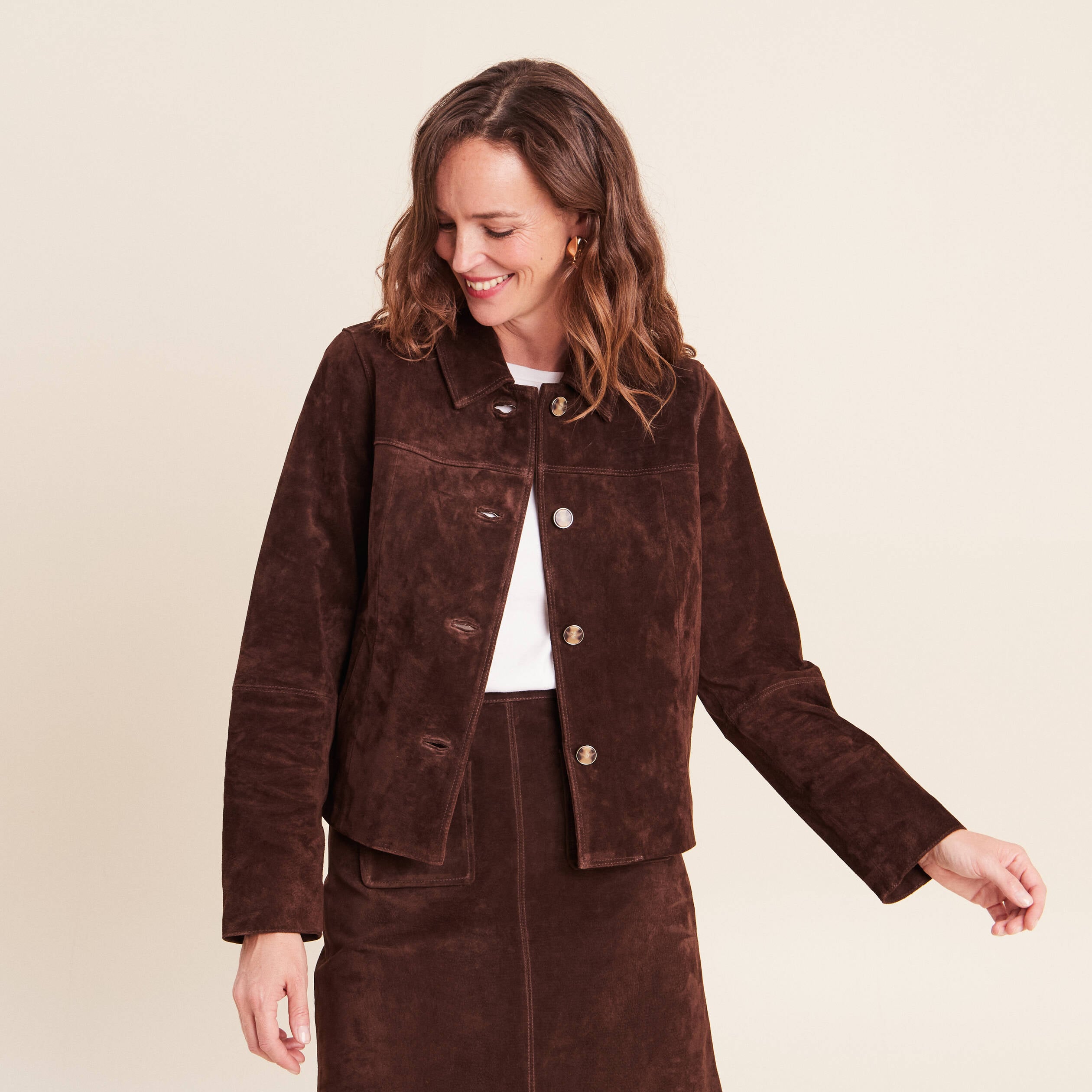 Veste doubl&eacute;e marron fonc&eacute; femme