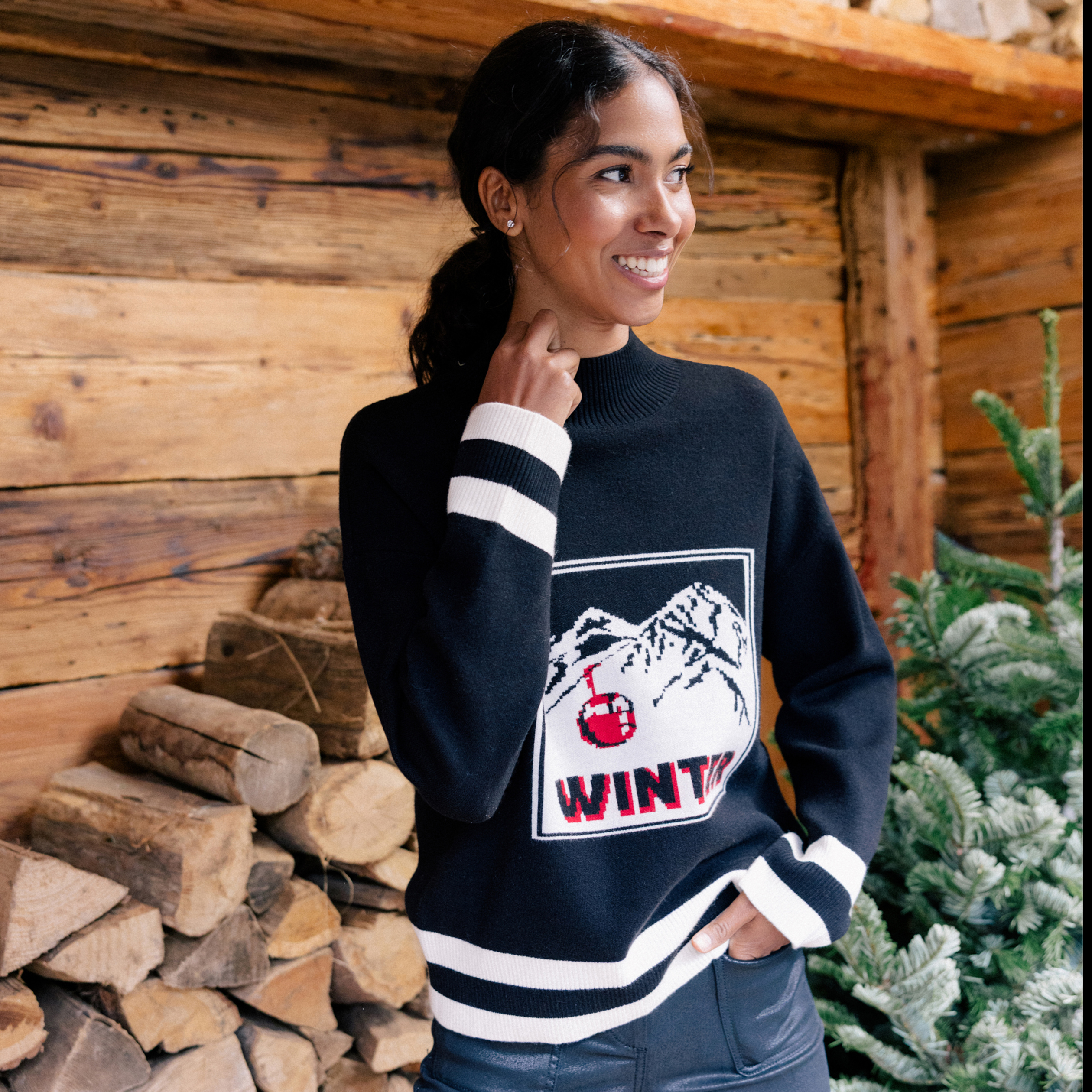 Pull col montant noir femme