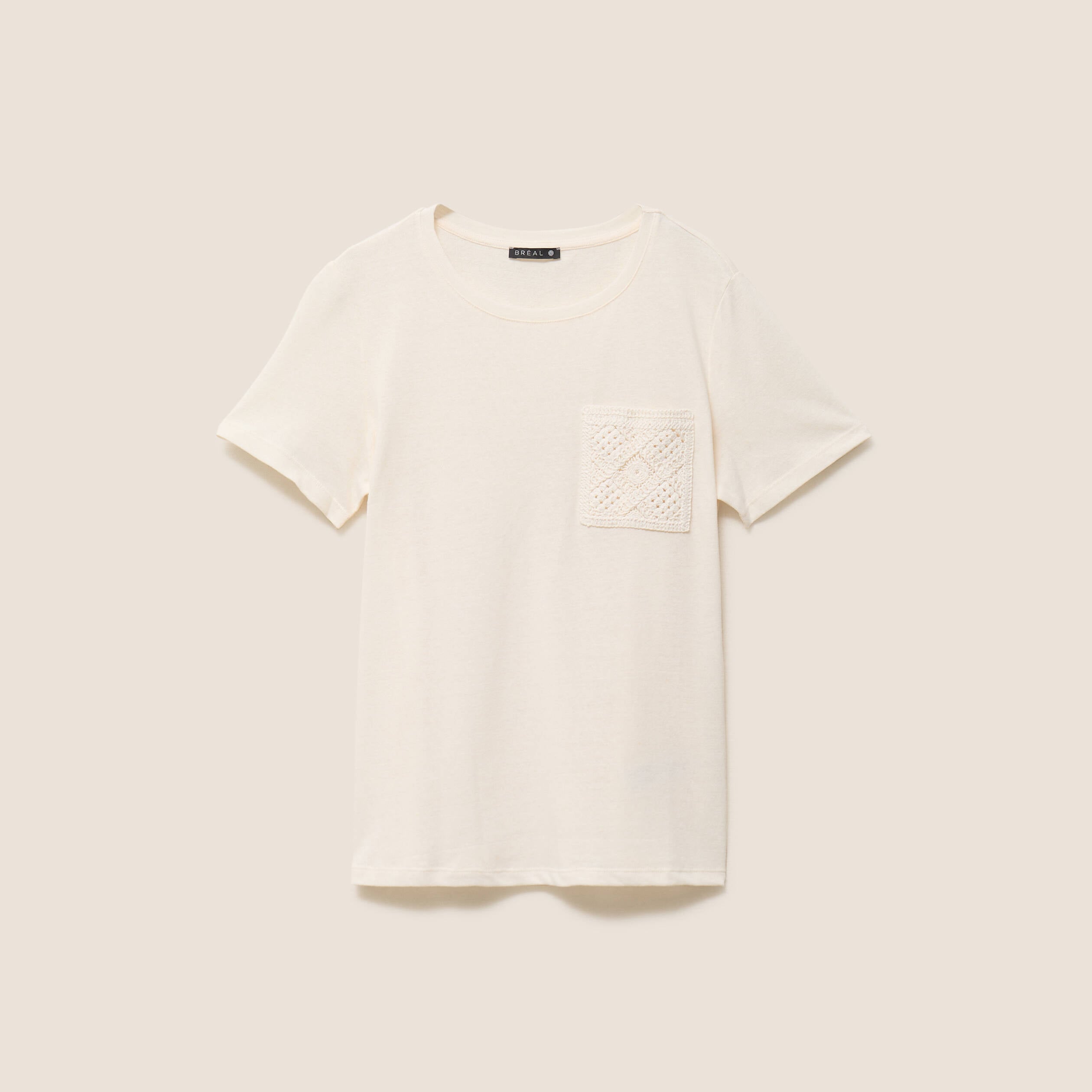 T-shirt col rond manches courtes ecru femme